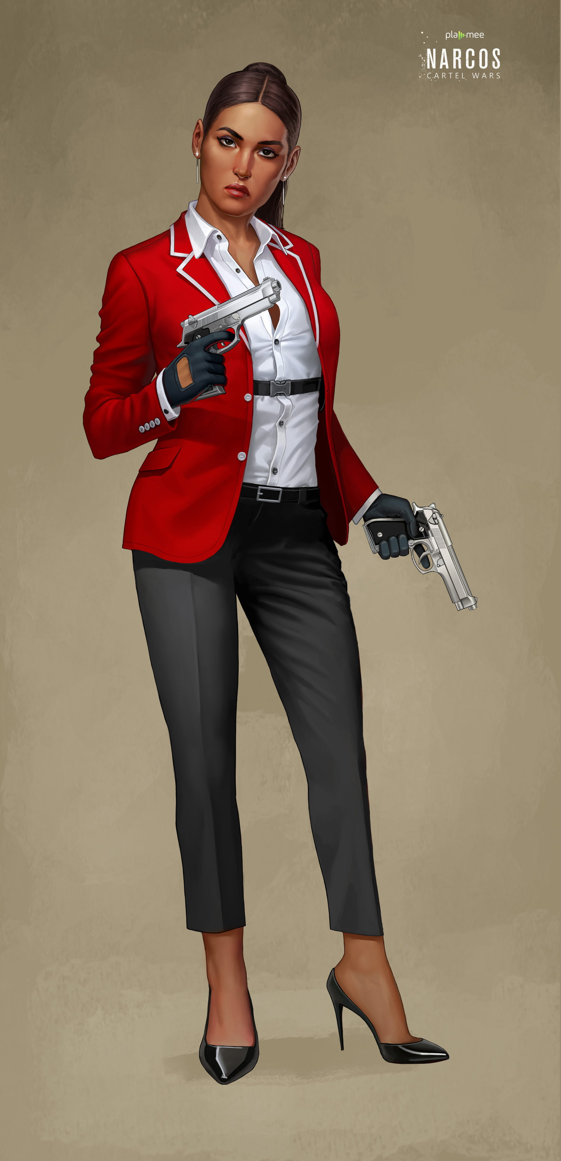 pistol, Erik Diziron, Narcos, 4K, brunette, women, Concept Art, Phone HD Wallpaper