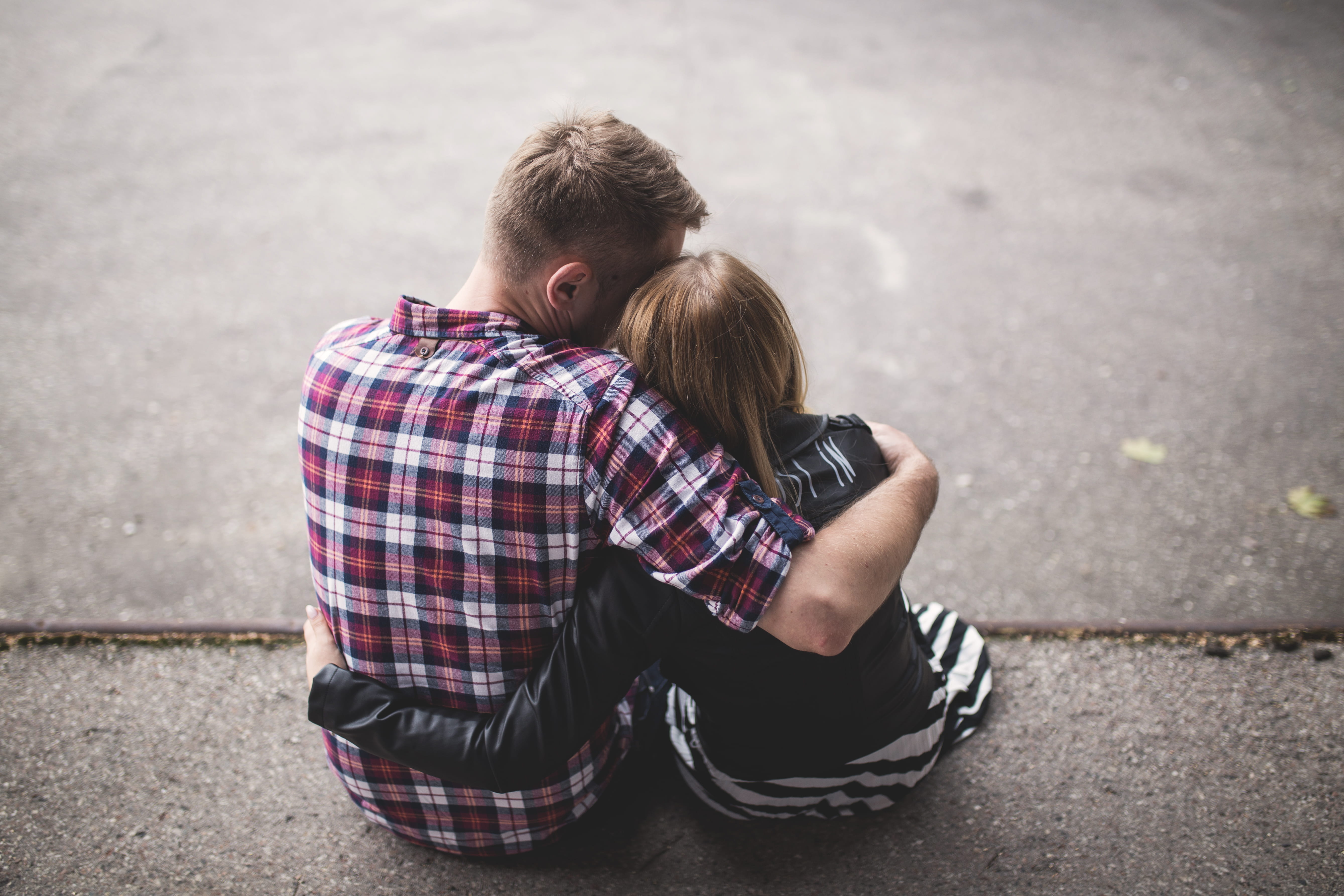 sitting, love, togetherness, beside, adolescence, adult, outdoors, surface, shirt, positive emotion, hugging, red, women, relationship difficulties, together, HD Wallpaper
