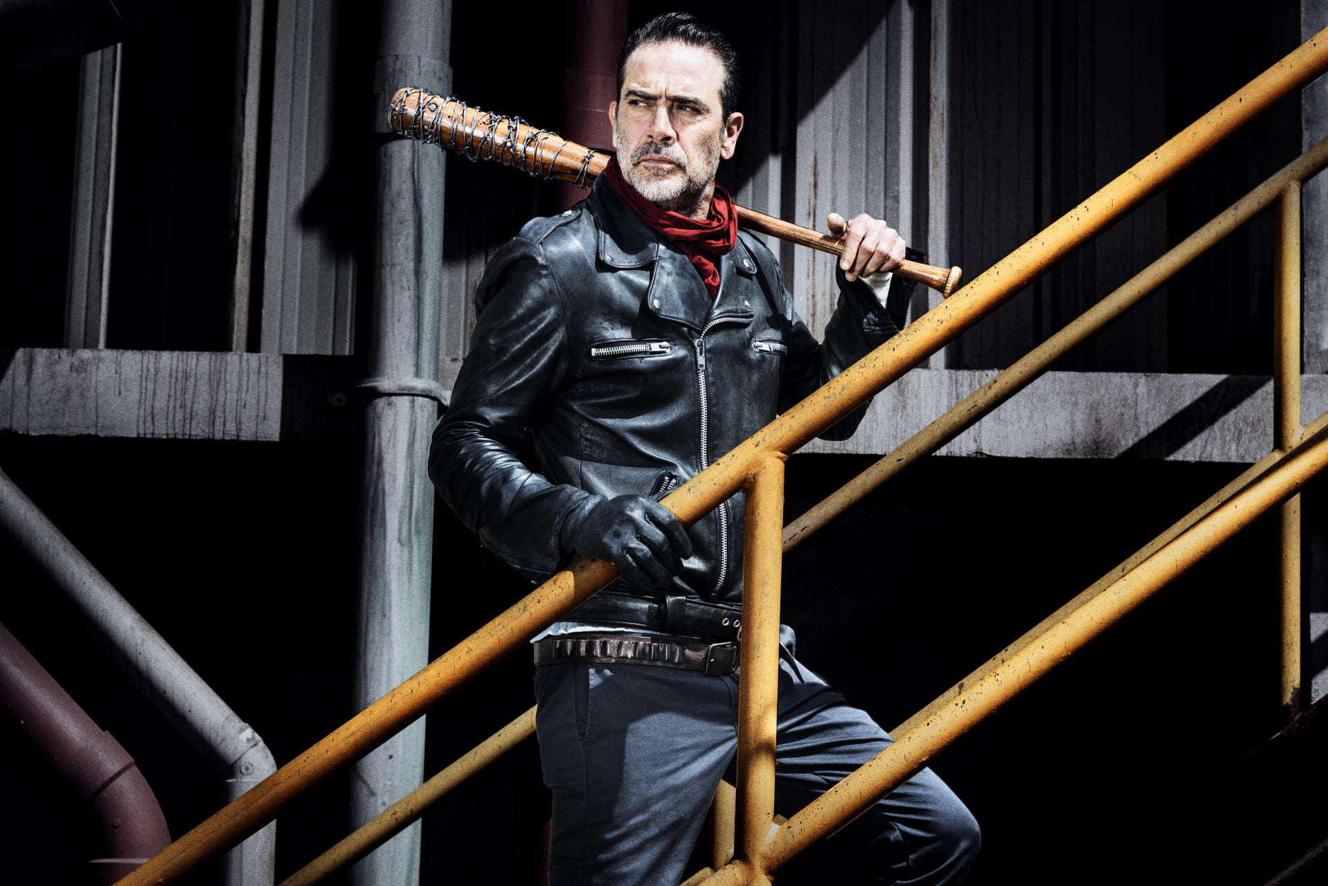 Jeffrey Dean Morgan, The Walking Dead, screen shot, black jackets, beards, beard, celebrity, jacket, 720P, men, actor, Negan, leather jackets, TV Series, HD Wallpaper