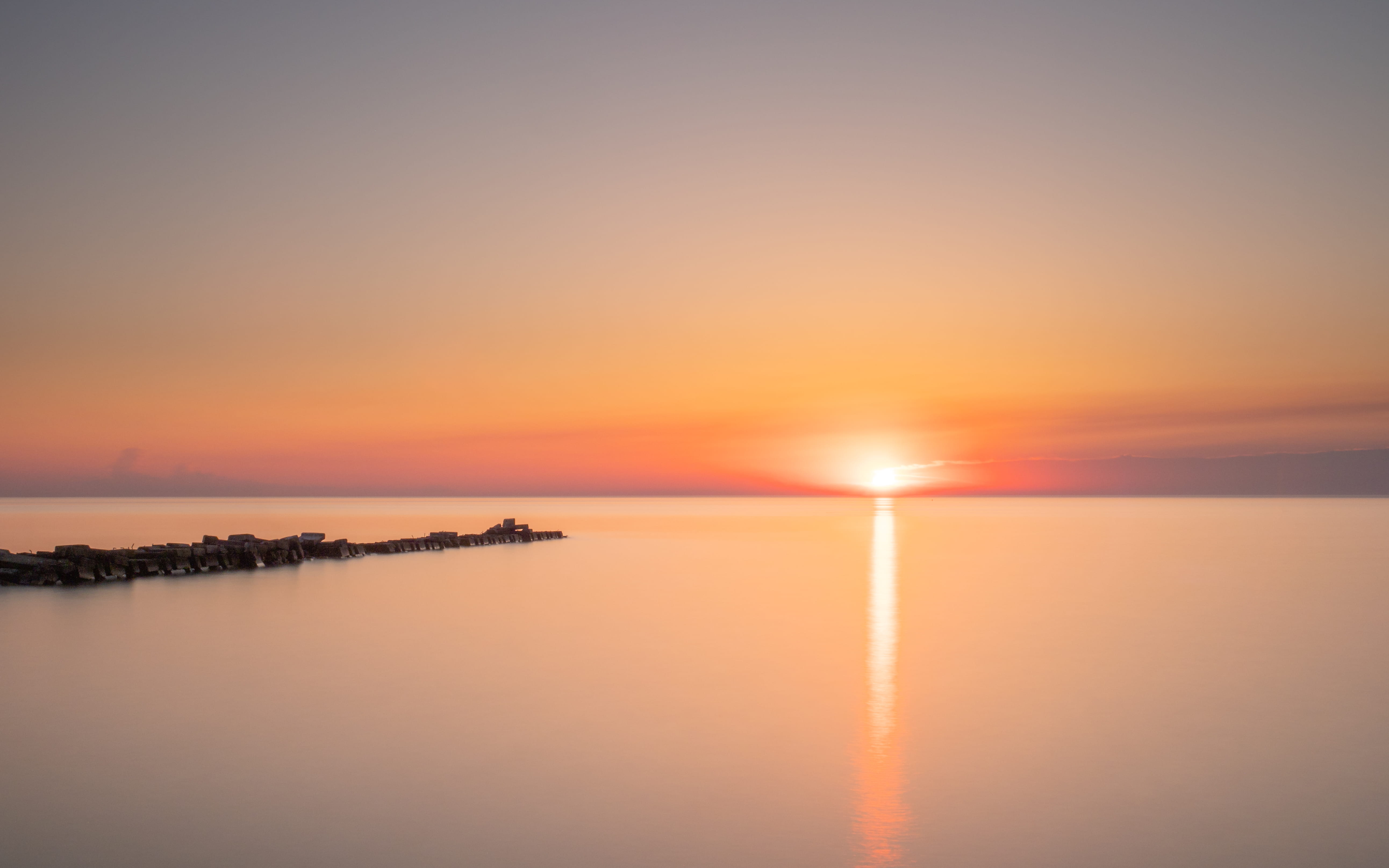 water, island, calm, beach, dusk, red, still, quiet, yellow, multi Colored, sunset, sky, olympus om-d em-1 mkii, orange, tranquil Scene, horizon Over Water, HD Wallpaper
