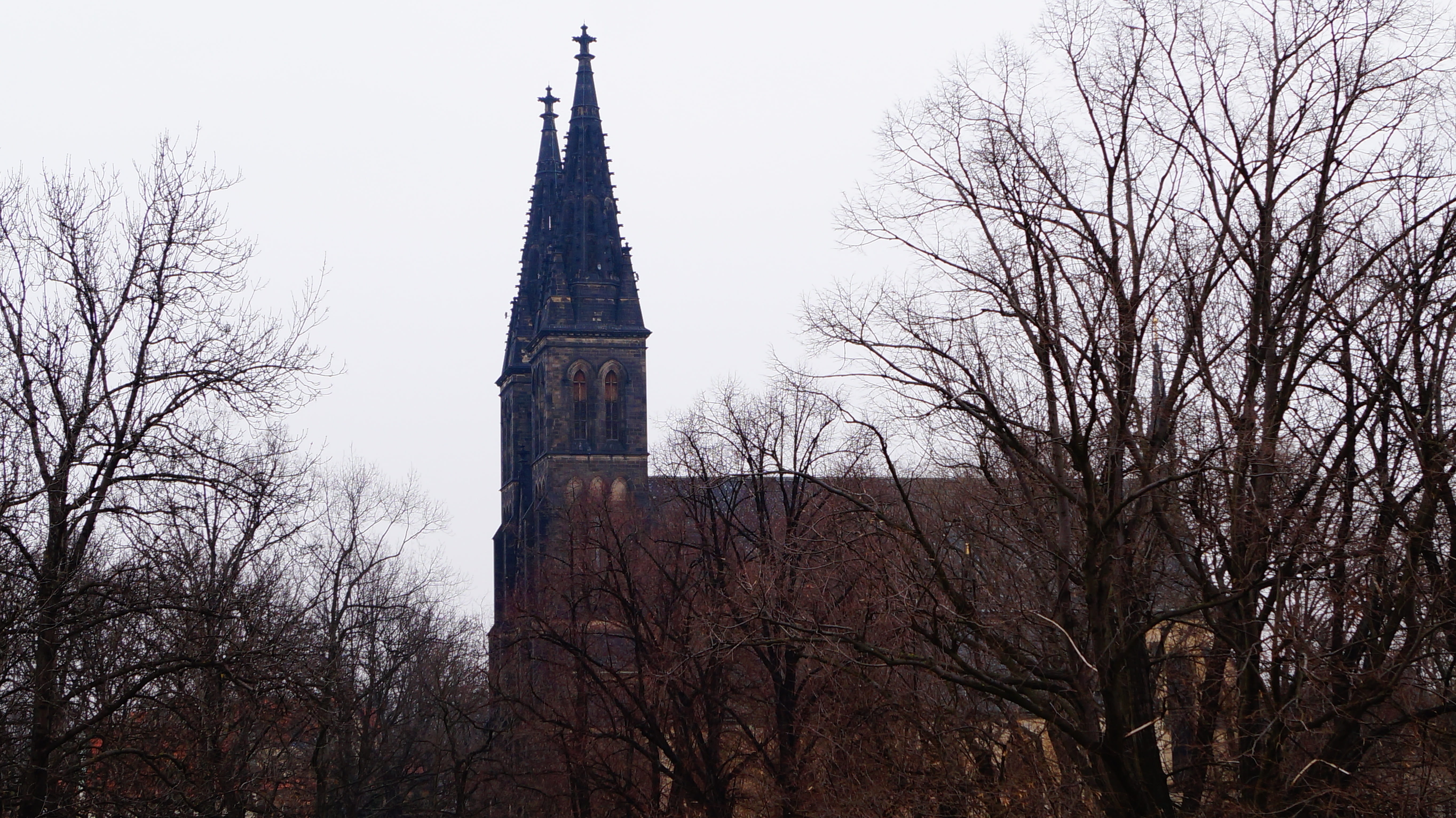 tower, travel, tree, built structure, belief, vyšehrad, low angle view, bare tree, old, building exterior, plant, no people, spirituality, spring, spire, HD Wallpaper