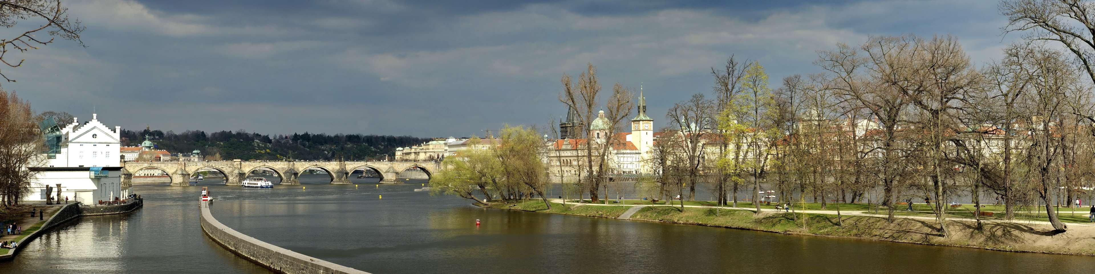 travel, plant, cloud - sky, czech, no people, architecture, bridge, bridge - man made structure, river, connection, transportation, town, panorama, green, HD Wallpaper