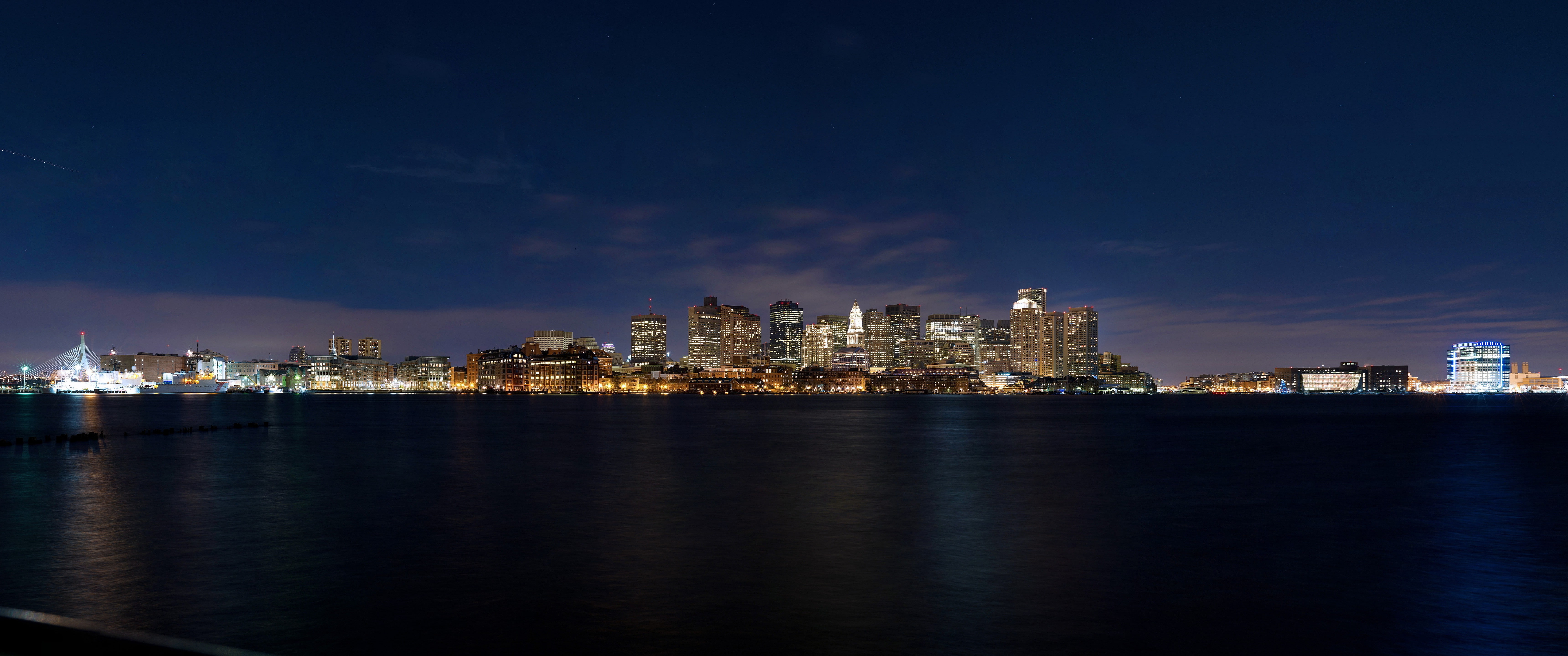 Boston, skyline, landscape, night, city, no people, dusk, reflection, office building exterior, illuminated, 5K, cityscape, nature, urban skyline, building exterior, HD Wallpaper
