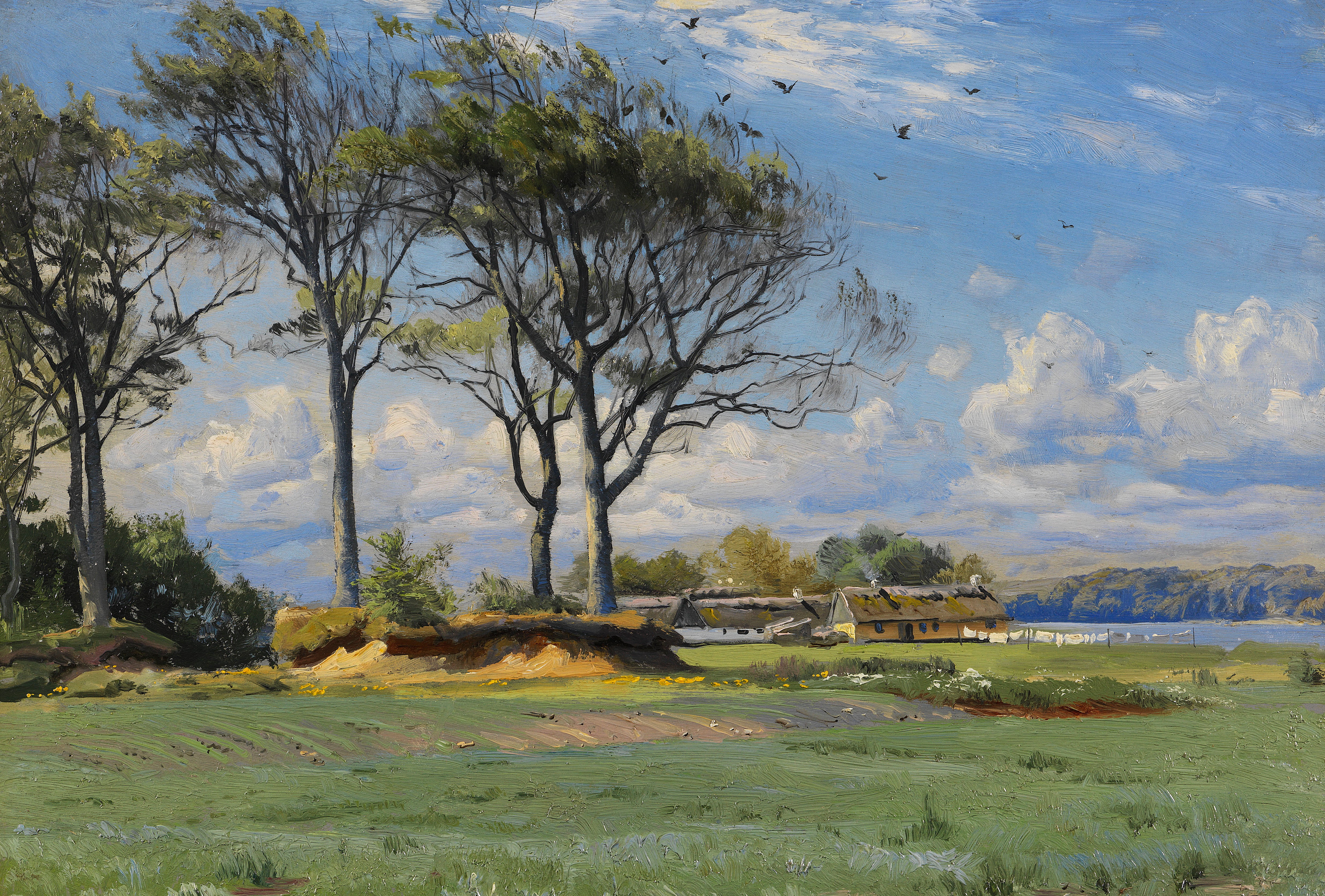 nature, waterfront, sky, water, growth, Peter Merk Of Menstad, environment, lake, scenics - nature, Peder Mørk Mønsted, trees, outdoors, Spring Landscape, HD Wallpaper