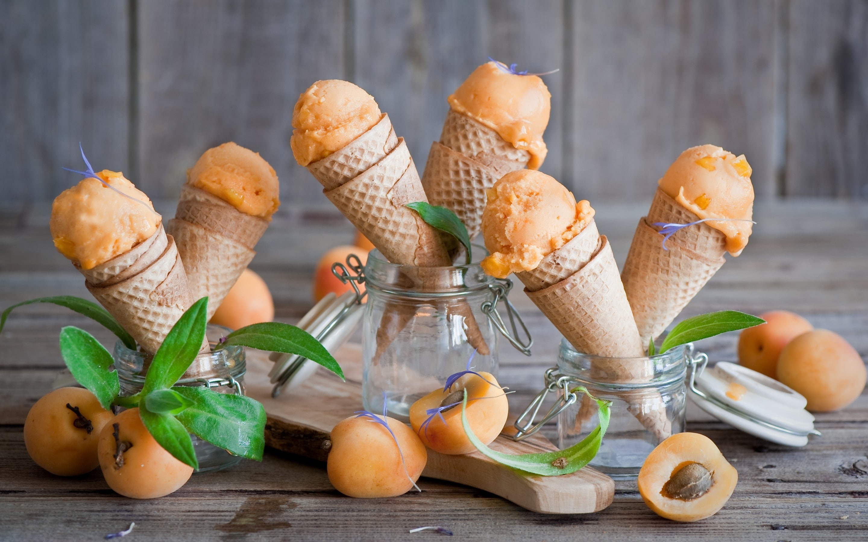 ice cream, fruit, cream, apricot, 2K, orange, ice, HD Wallpaper