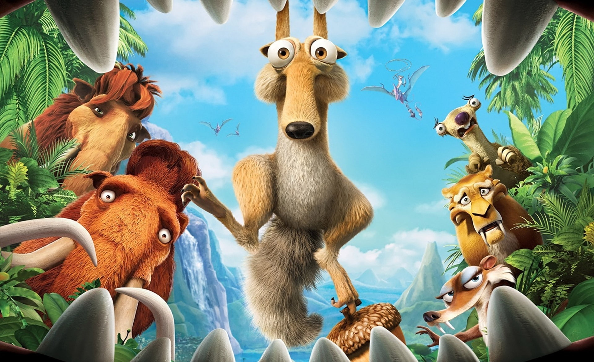age, mammal, low angle view, Cartoons, group of animals, no people, animal representation, Ice Age, primate, ice, art and craft, 1080P, animal head, HD Wallpaper