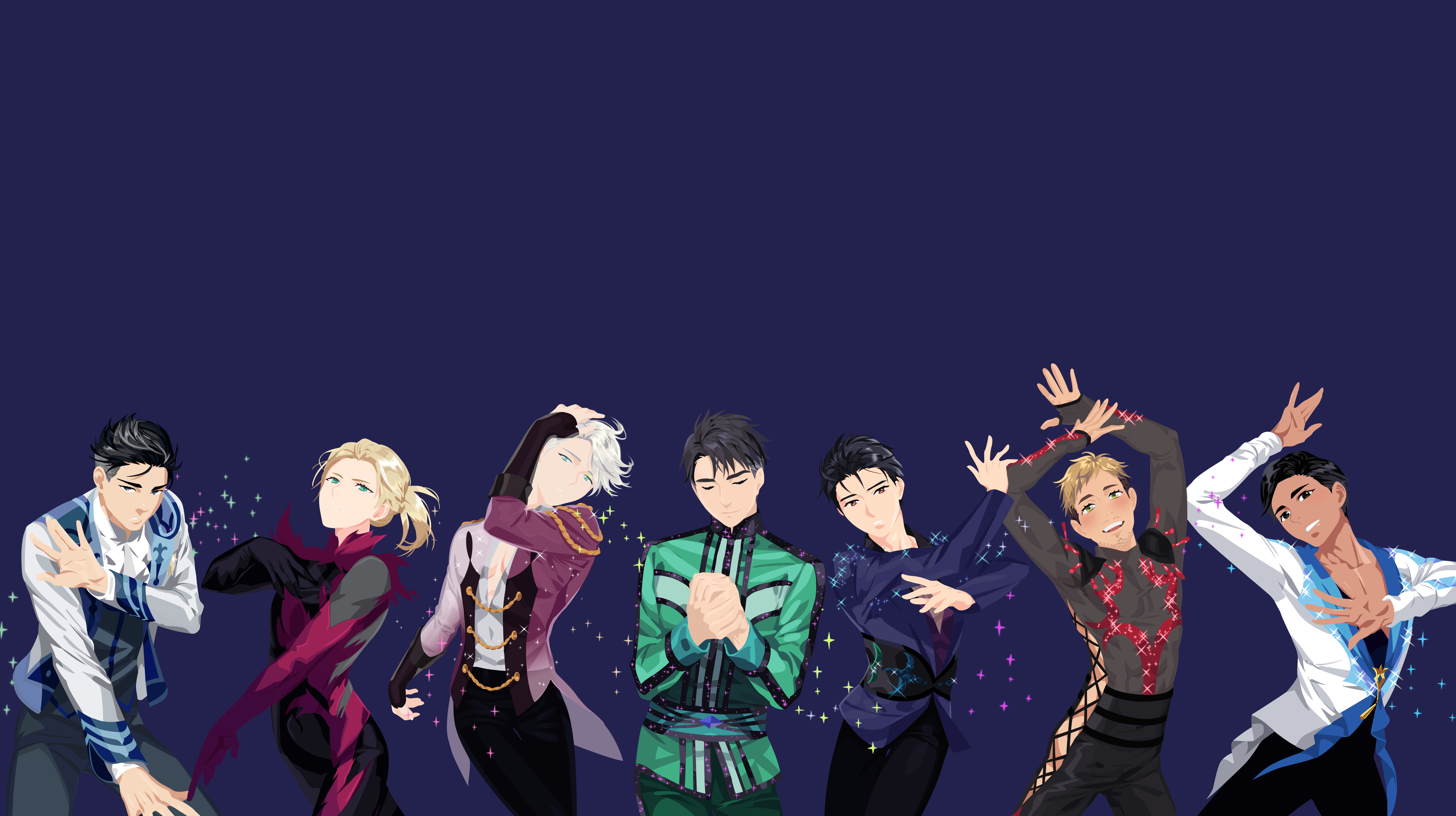 Otabek Altin, Viktor Nikiforov, Yuri!!! on Ice, Jean-Jacques Leroy, Phichit Chulanont, Anime, 5K, Yuuri Katsuki, Christophe Giacometti, Yuri Plisetsky, HD Wallpaper