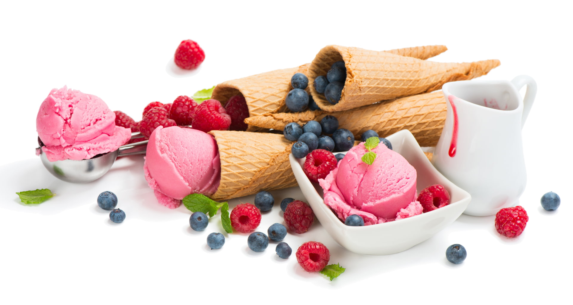 Fruit, Blueberry, Raspberry, Food, Waffle Cone, Berry, 1080P, Ice Cream, Still Life, HD Wallpaper