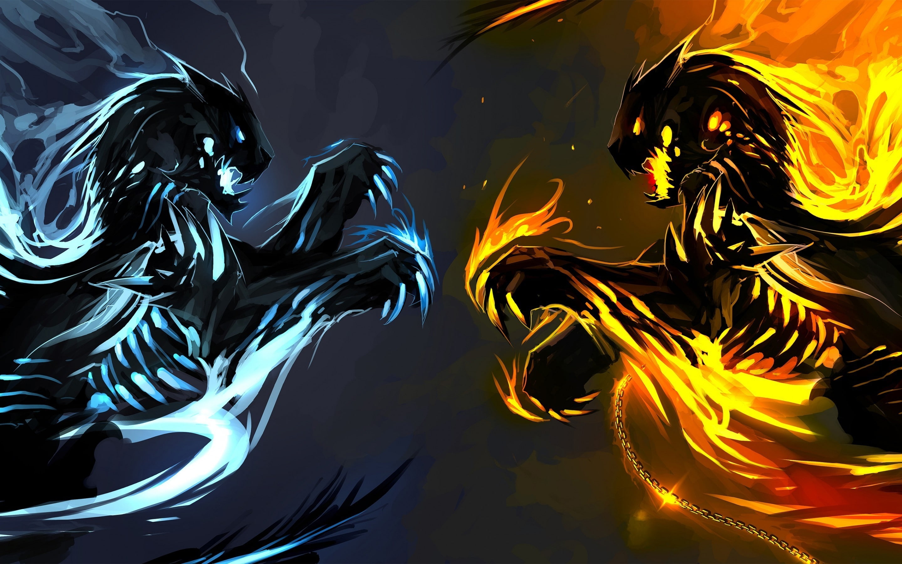 art, 2K, painting, ice, fire, dragon, dragons, HD Wallpaper