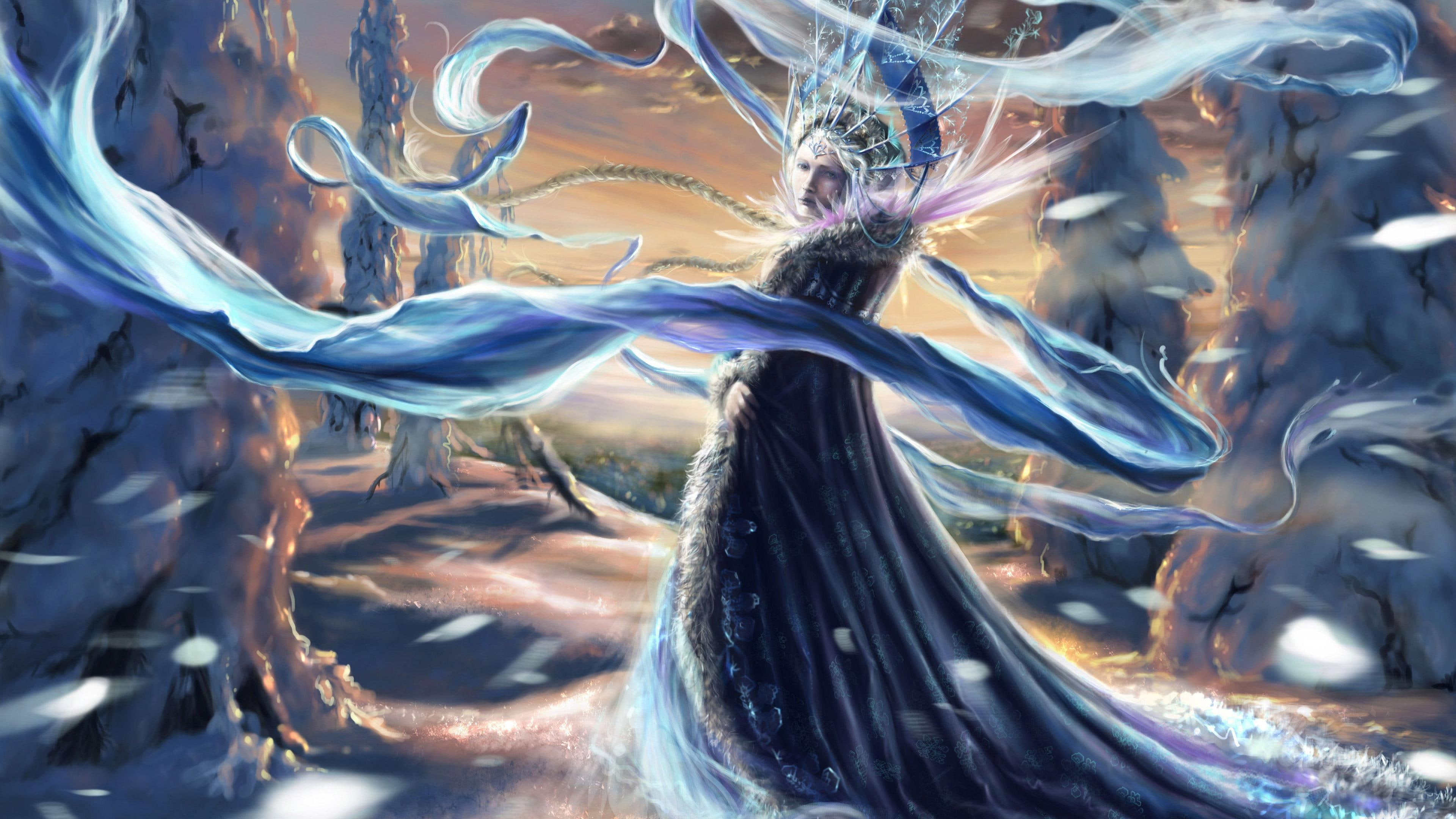 fantasy, chronicles, 4K, graphic, woman, godess, 3840x2160, queen, ice, narnia, HD Wallpaper