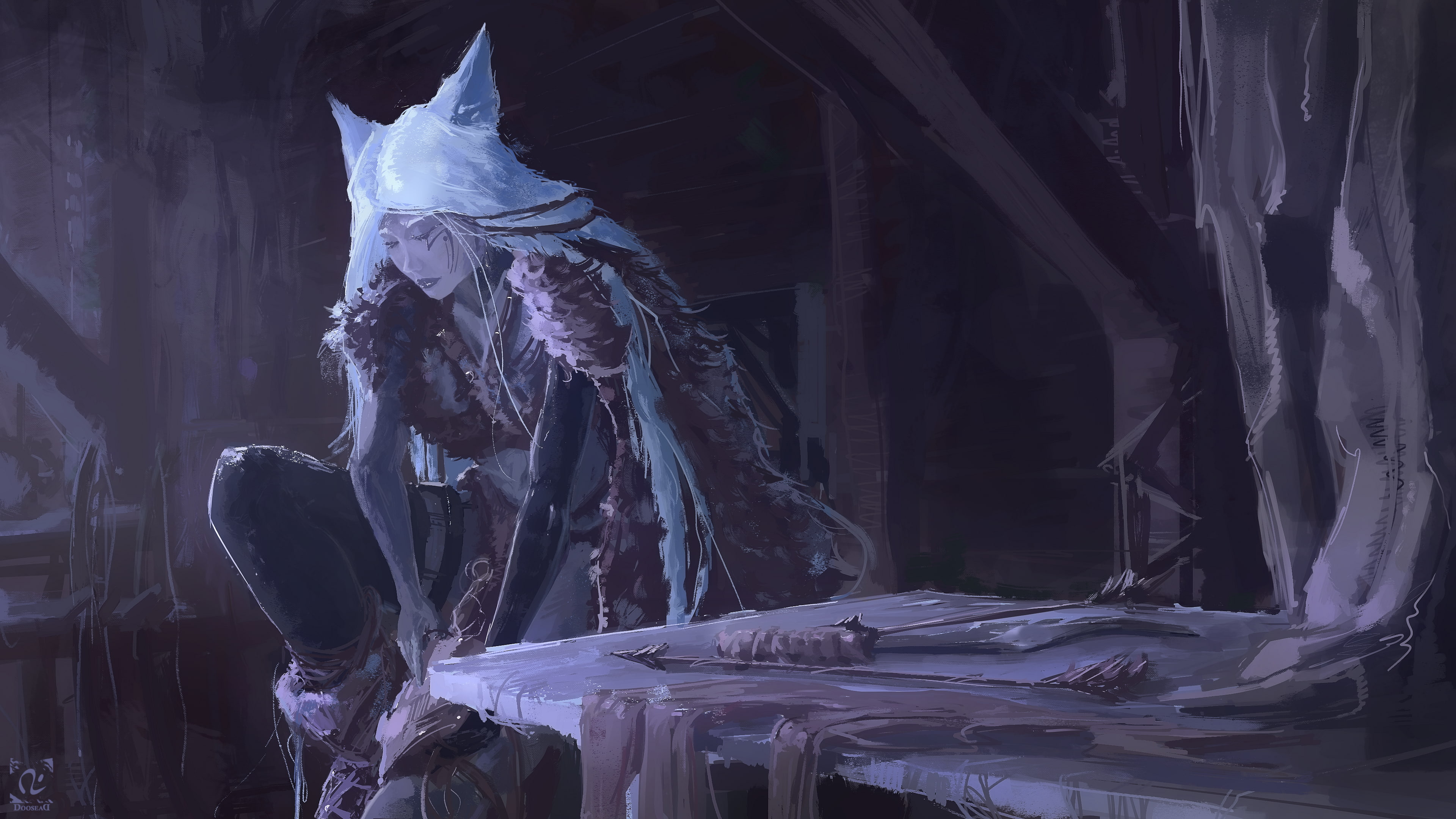 4K, fantasy art, kitsunemimi, Queen, snow, HD Wallpaper
