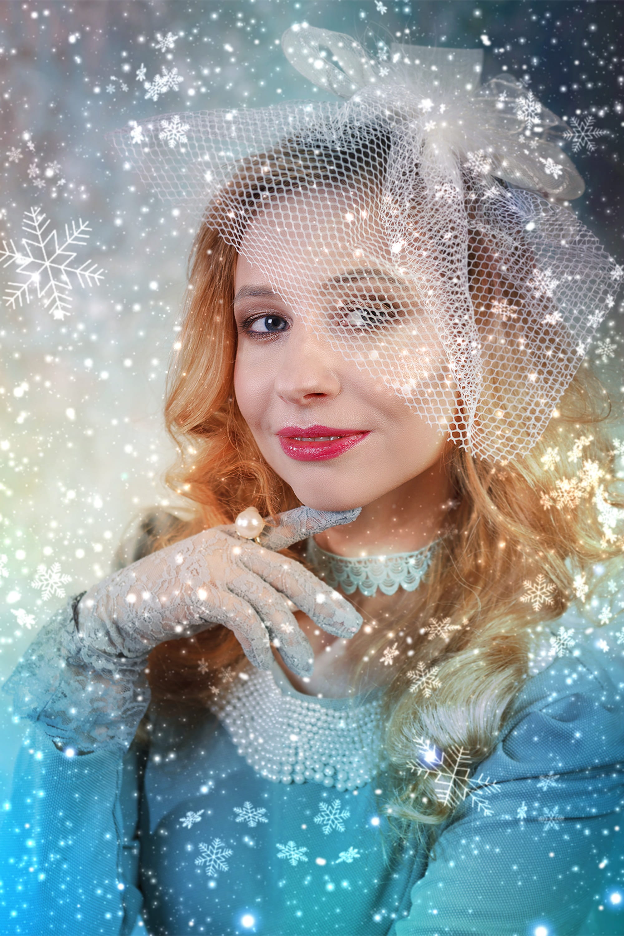 headshot, snowflakes, beautiful woman, happiness, teenager, cold, the snow queen, girl, in winter, one person, snow, 2K, young women, warm clothing, snowflake, Phone HD Wallpaper