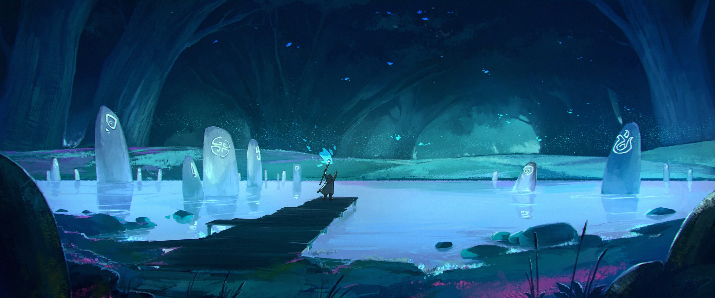 water, light - natural phenomenon, snow, blue, magic, person, animals in the wild, 1080P, aquarium, sea, nature, cold temperature, cave, anime, HD Wallpaper