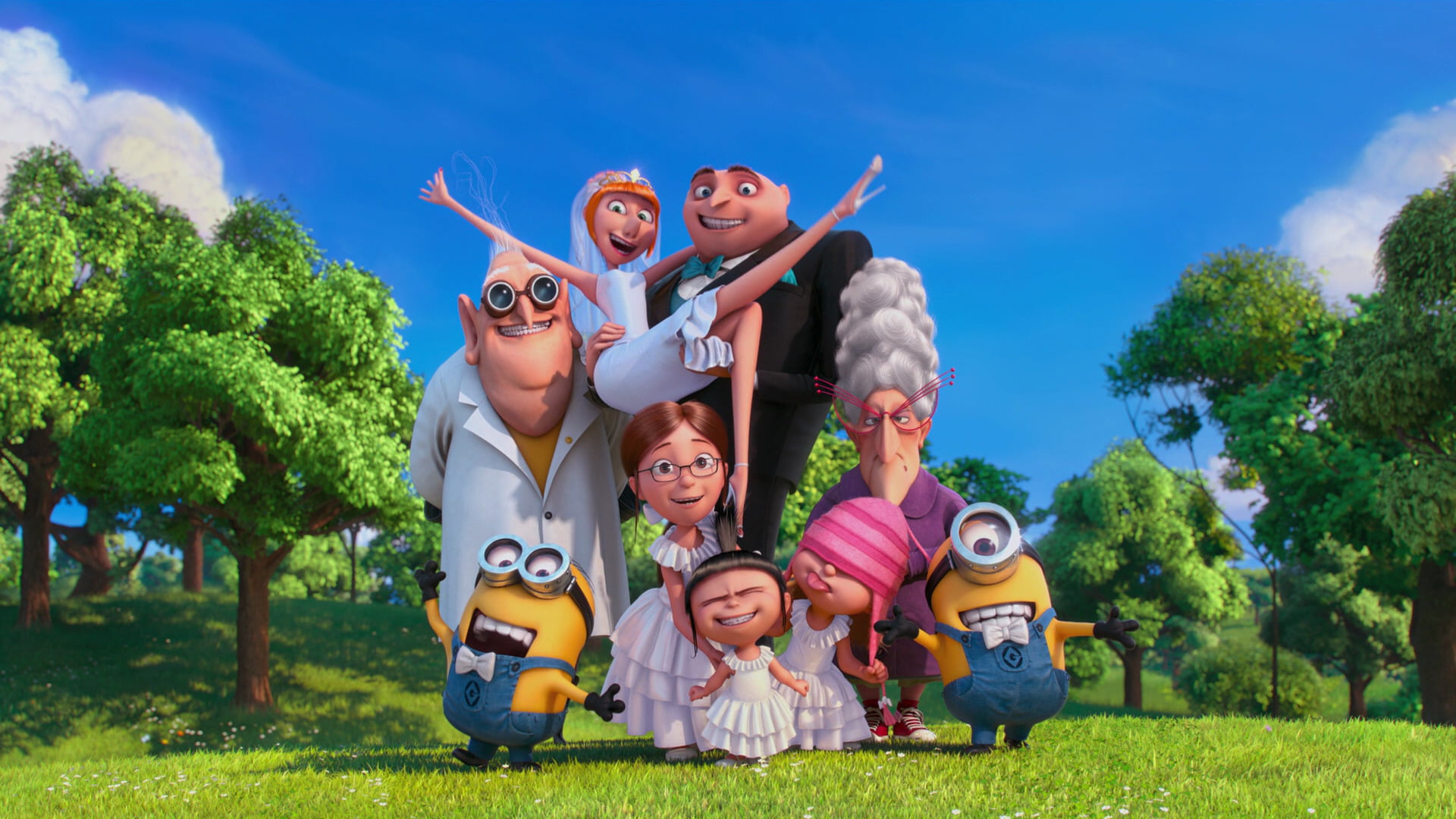 group of people, portrait, outdoors, leisure activity, Lucy (Despicable Me), nature, women, son, Margo (Despicable Me), males, Gru (Despicable Me), females, HD Wallpaper