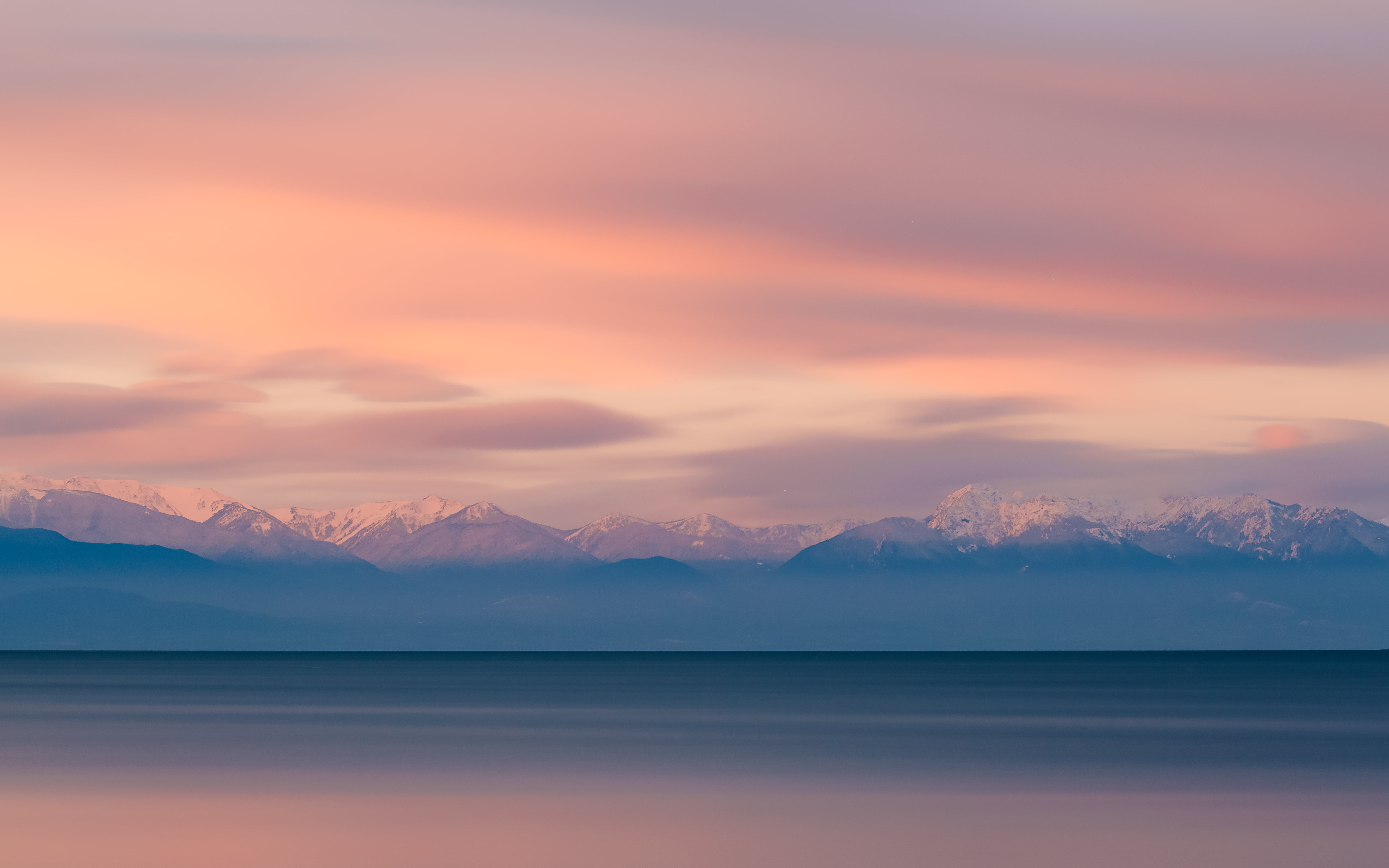 water, landscape, USM, outdoors, scenics, mountain, 5K, sunrise, snow, caps, Canon EF, sky, B+W, mountains, nature, lake, smooth, 6L, Story of Light, long exposure, HD Wallpaper