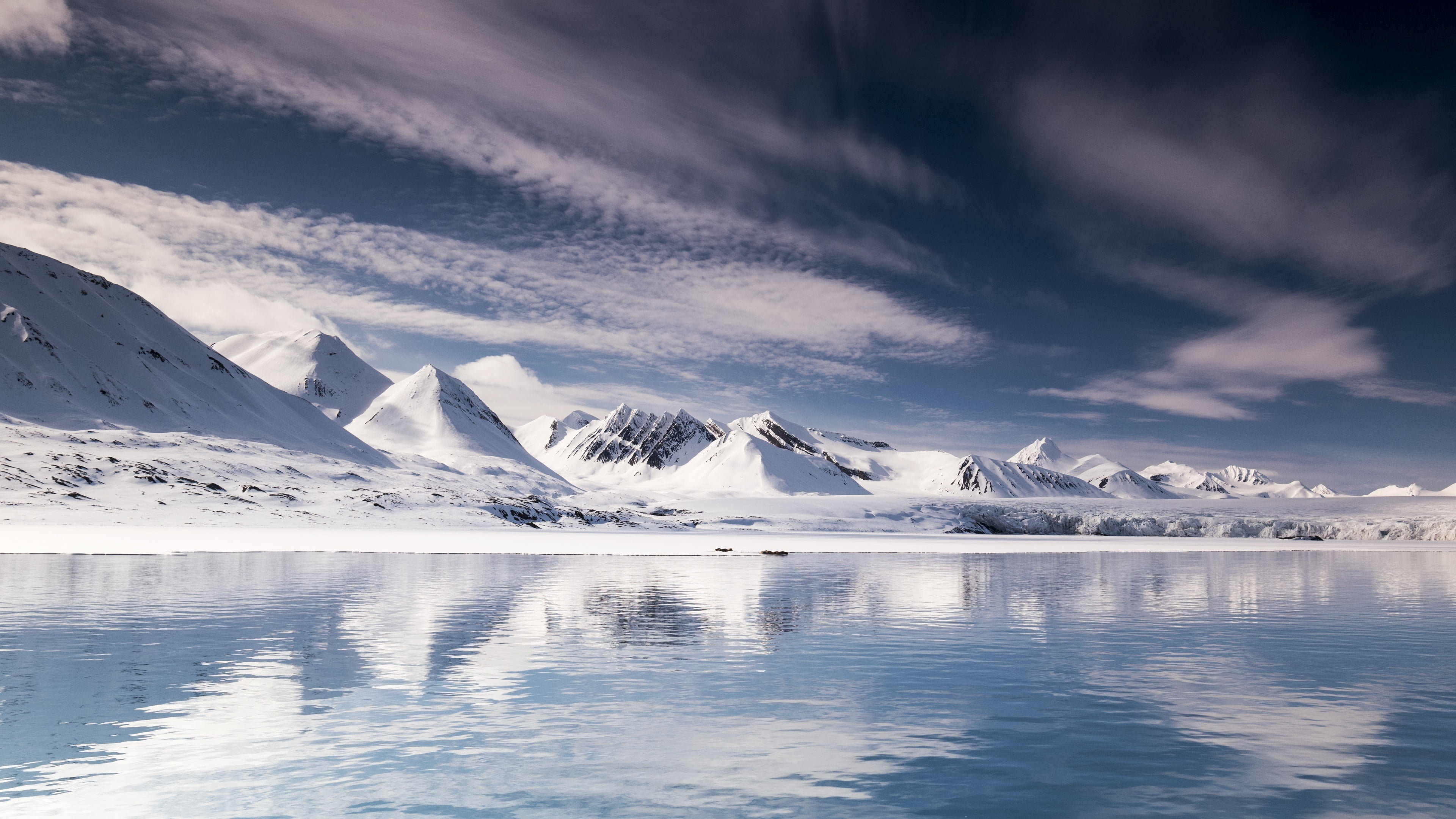 tranquility, glacial landform, no people, sea ice, cold temperature, daytime, cloud, cloud - sky, landscape, melting, sky, spitsbergen, scenics - nature, HD Wallpaper