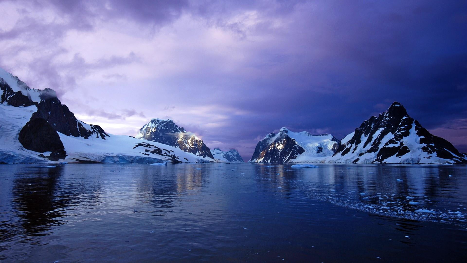 landscape, antarctica, frozen, snow, no people, tranquil scene, 1080P, sky, tranquility, cold, lagoon, mountain range, floating on water, nature, mountain, HD Wallpaper