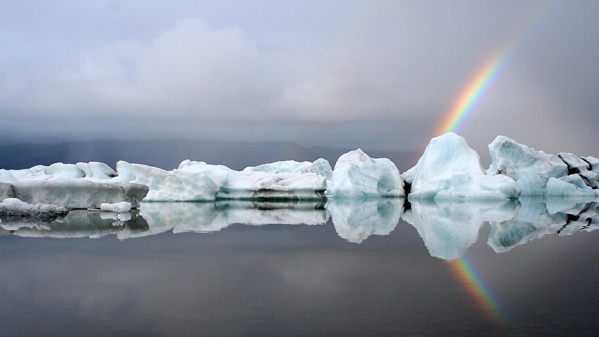 1080P, water, ice, reflection, nature, cloud - sky, arctic ocean, sky, phenomenon, lagoon, melting, calm, glacial landform, arctic, snow, lake, dramatic landscape, HD Wallpaper