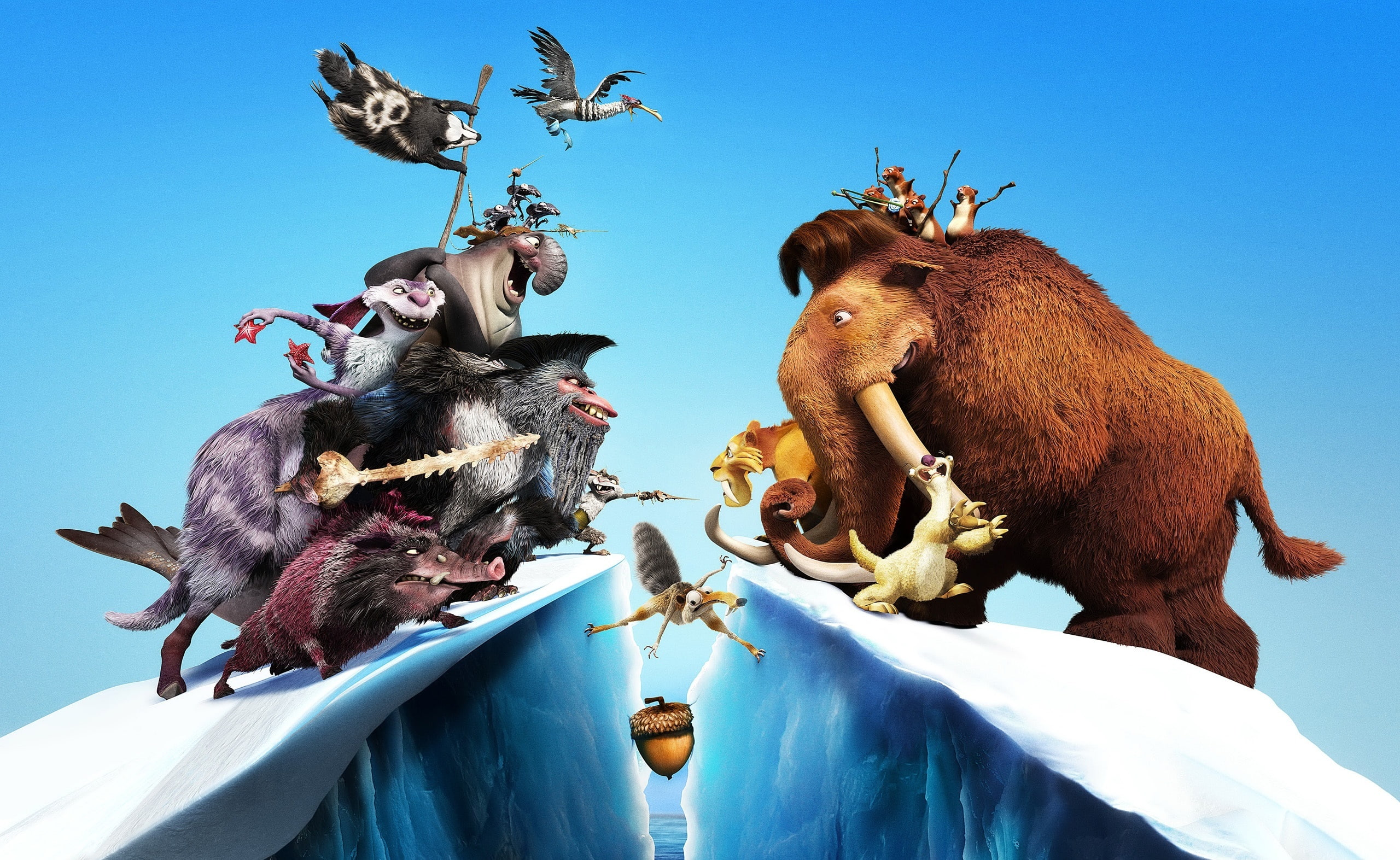 Cartoons, 2012, day, animal themes, animal wildlife, domestic animals, Scrat, ice age continental drift, group of animals, sky, outdoors, clear sky, ice, HD Wallpaper