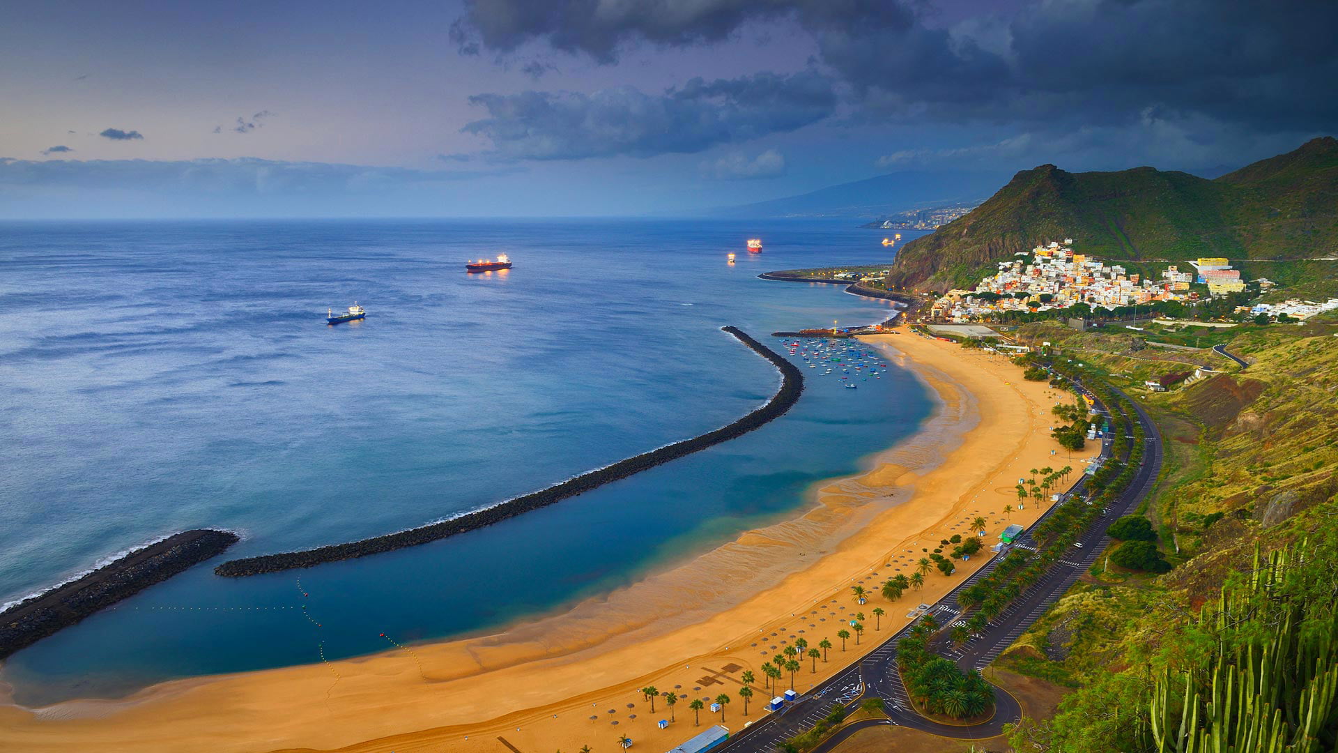 horizon, yacht, Tenerife, coastline, Santa Cruz de Tenerife, tranquil scene, sky, beach Teresitas, land, transportation, shore, day, outdoors, scenics - nature, HD Wallpaper