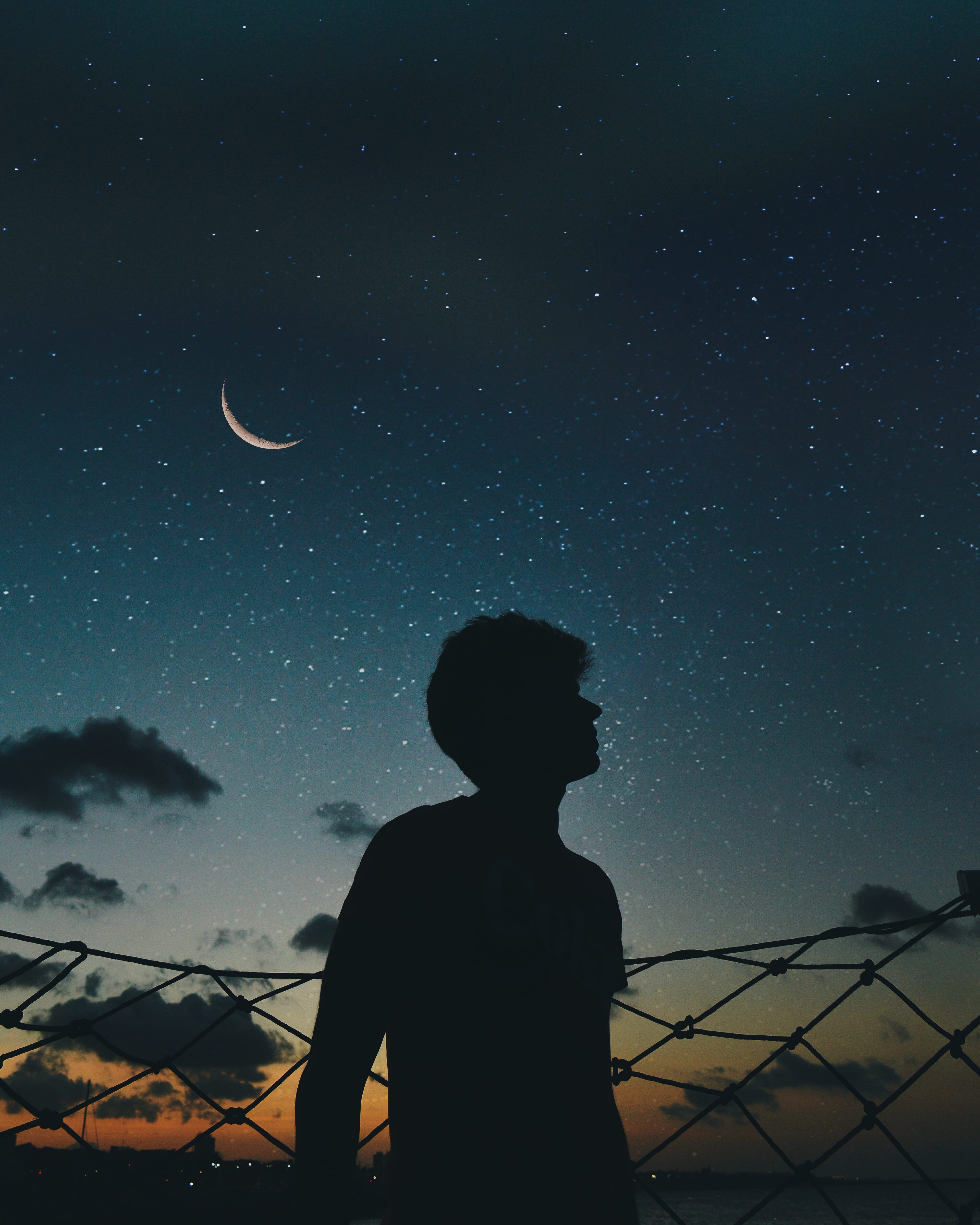 stars, star, scenics - nature, nature, space, astronomy, sky, standing, luna, real people, lifestyles, backlit, dark, one person, beauty in nature, nighttime, Phone HD Wallpaper