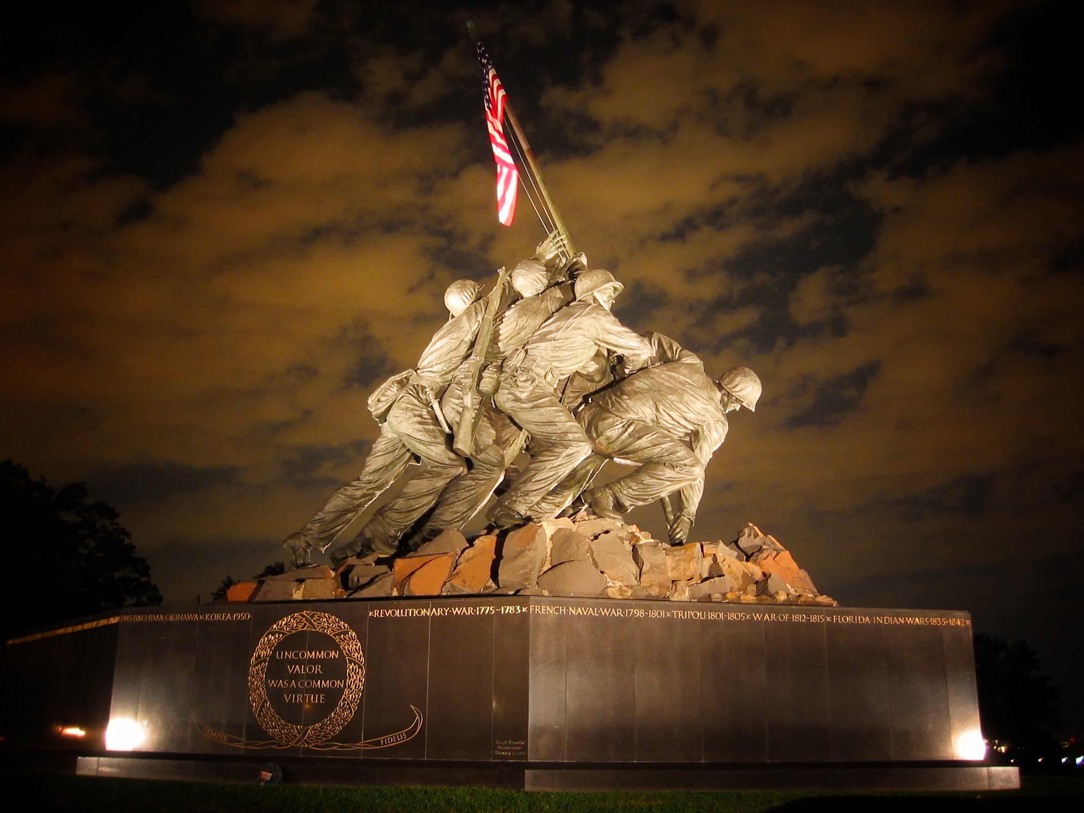 2K, low angle view, europe, representation, corps, landmark, night, marine corps memorial, nature, cloud - sky, art and craft, monument, government, washington dc, HD Wallpaper