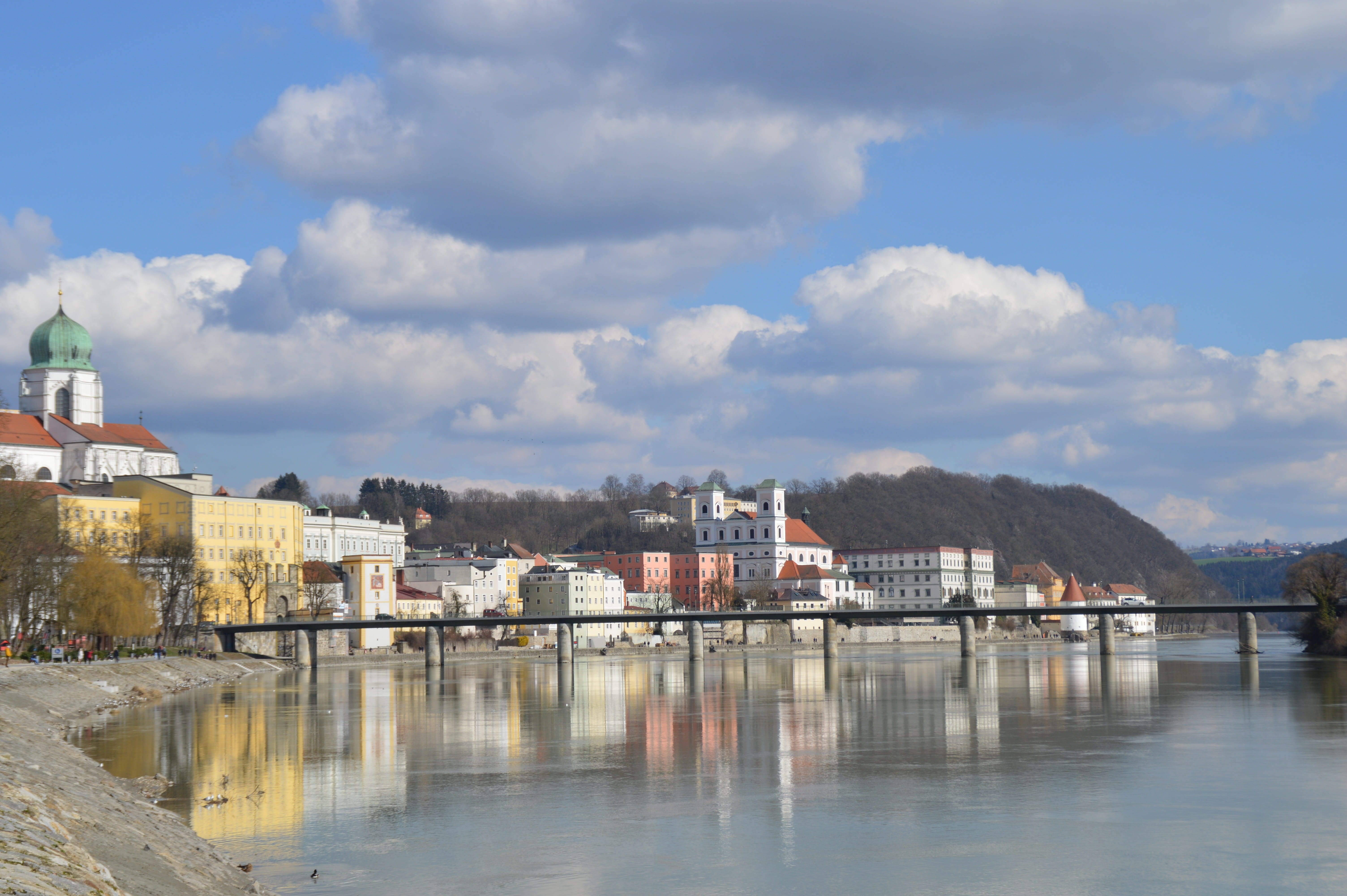 house, factory, passau, river, historically, sky, reflection, residential district, outdoors, city, danube, passauer stephansdom, house of lords, places of interest, HD Wallpaper