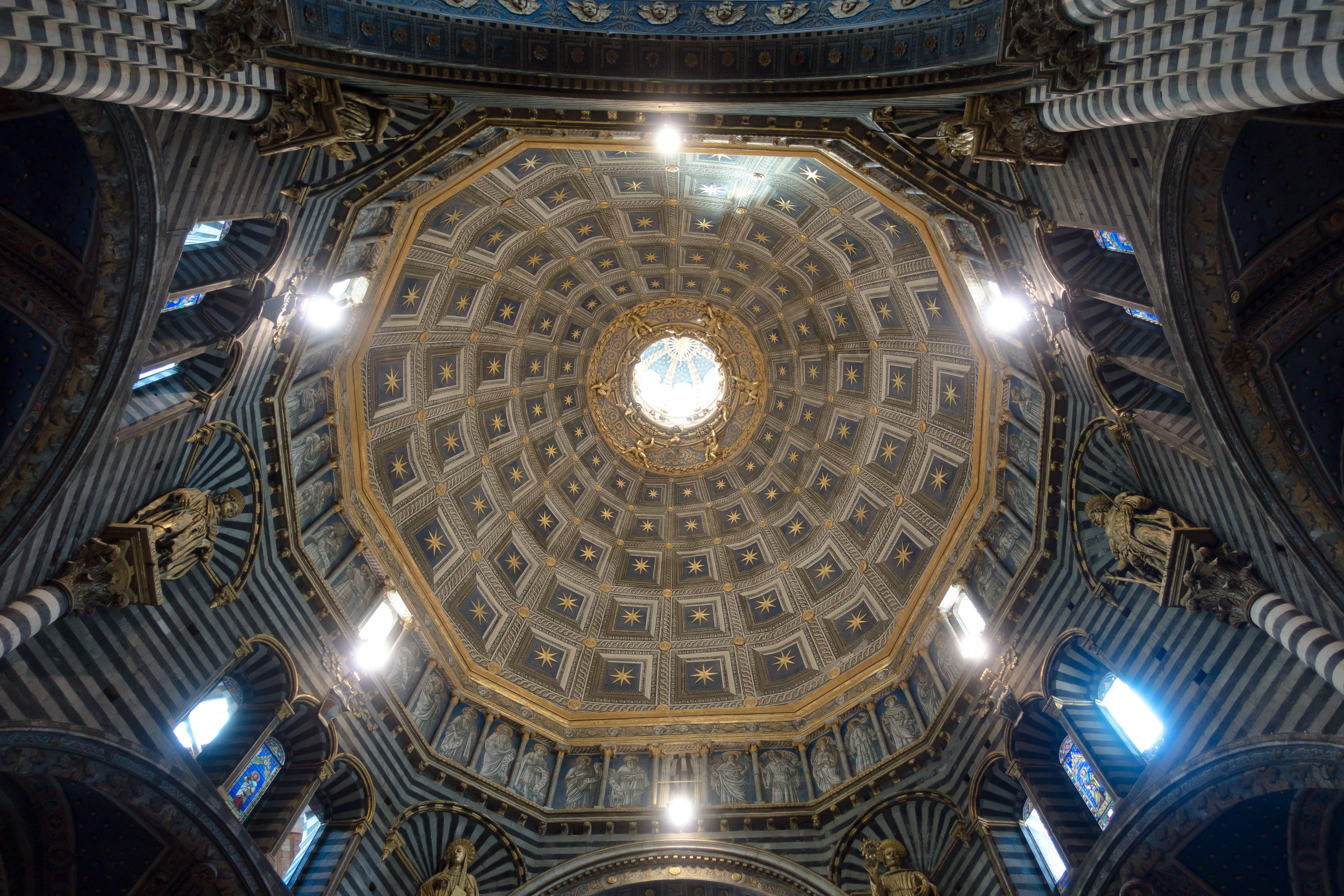 built structure, lighting equipment, architecture, photography, dome, city, gothic, italy, directly below, low, siena, church, lantern, luxury, star, ornate, HD Wallpaper