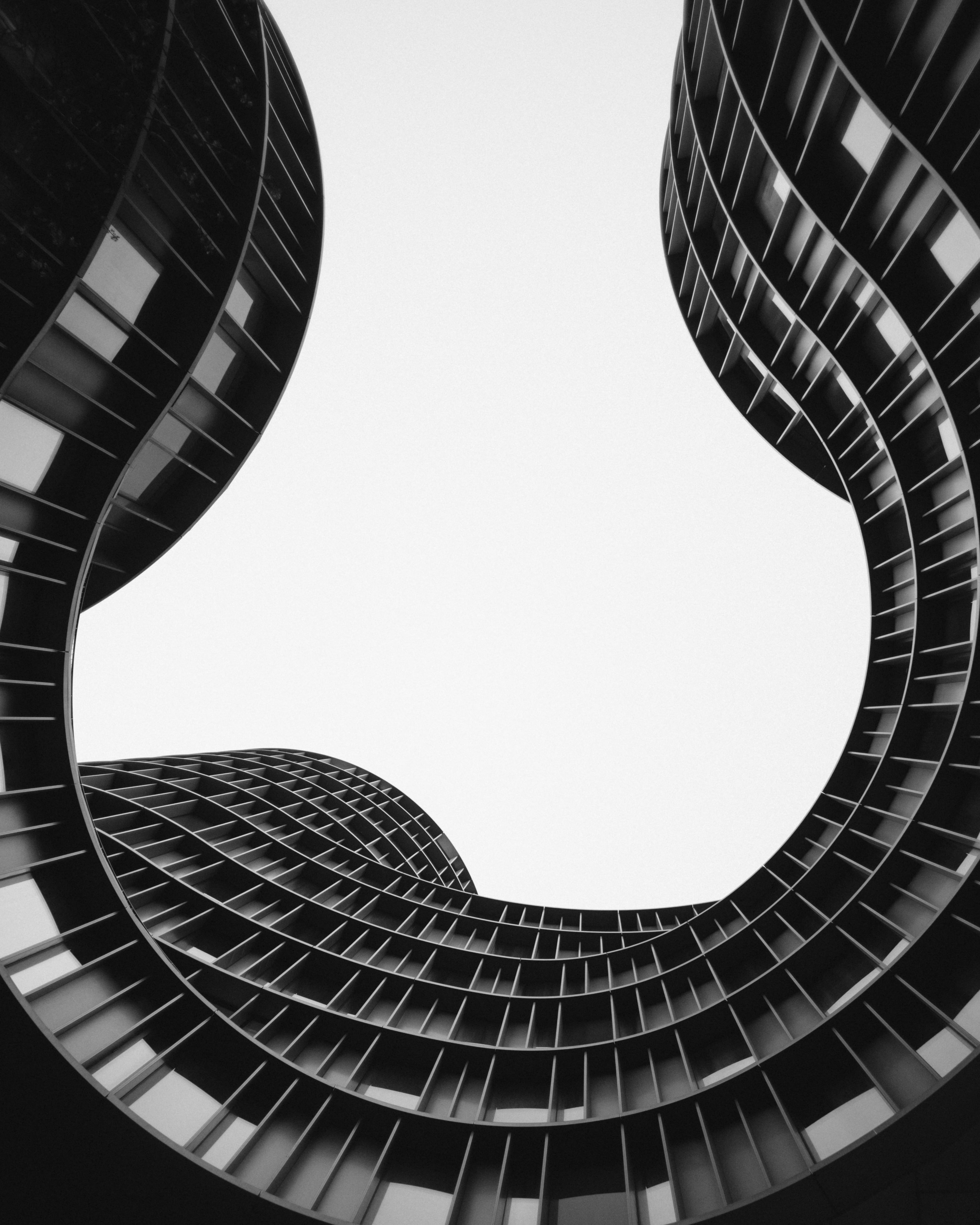building, geometric shape, photo, angle, minimal, design, city, wormeye, bw, building exterior, scandinavian, shape, copenhagen, modern, low angle view, Phone HD Wallpaper