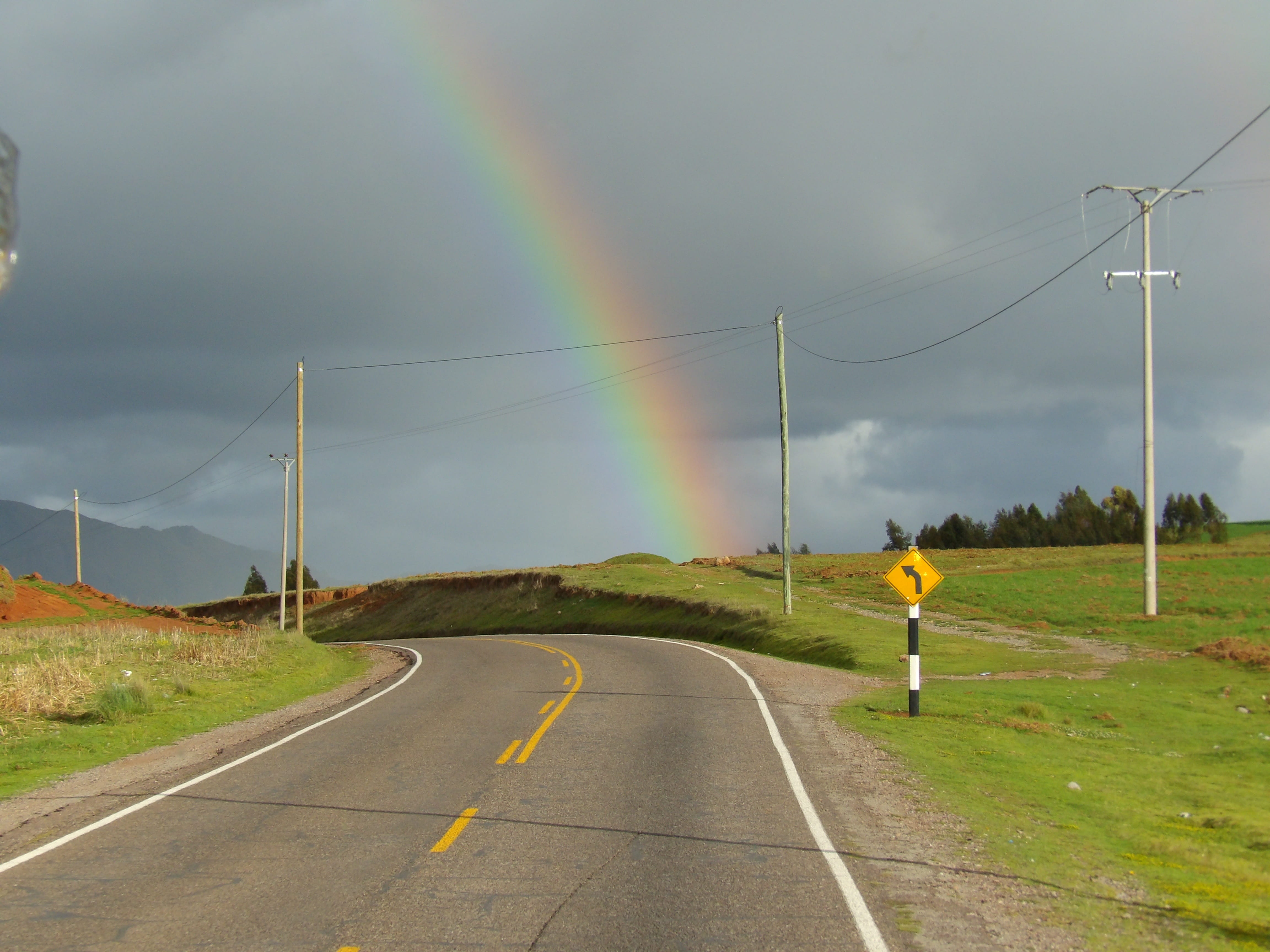 cable, weather, rural Scene, 4K, bolivia, day, road, rainbow, sky, symbol, ride, colorful, electricity pylon, marking, Travel, electricity, highway, tourist destination, HD Wallpaper