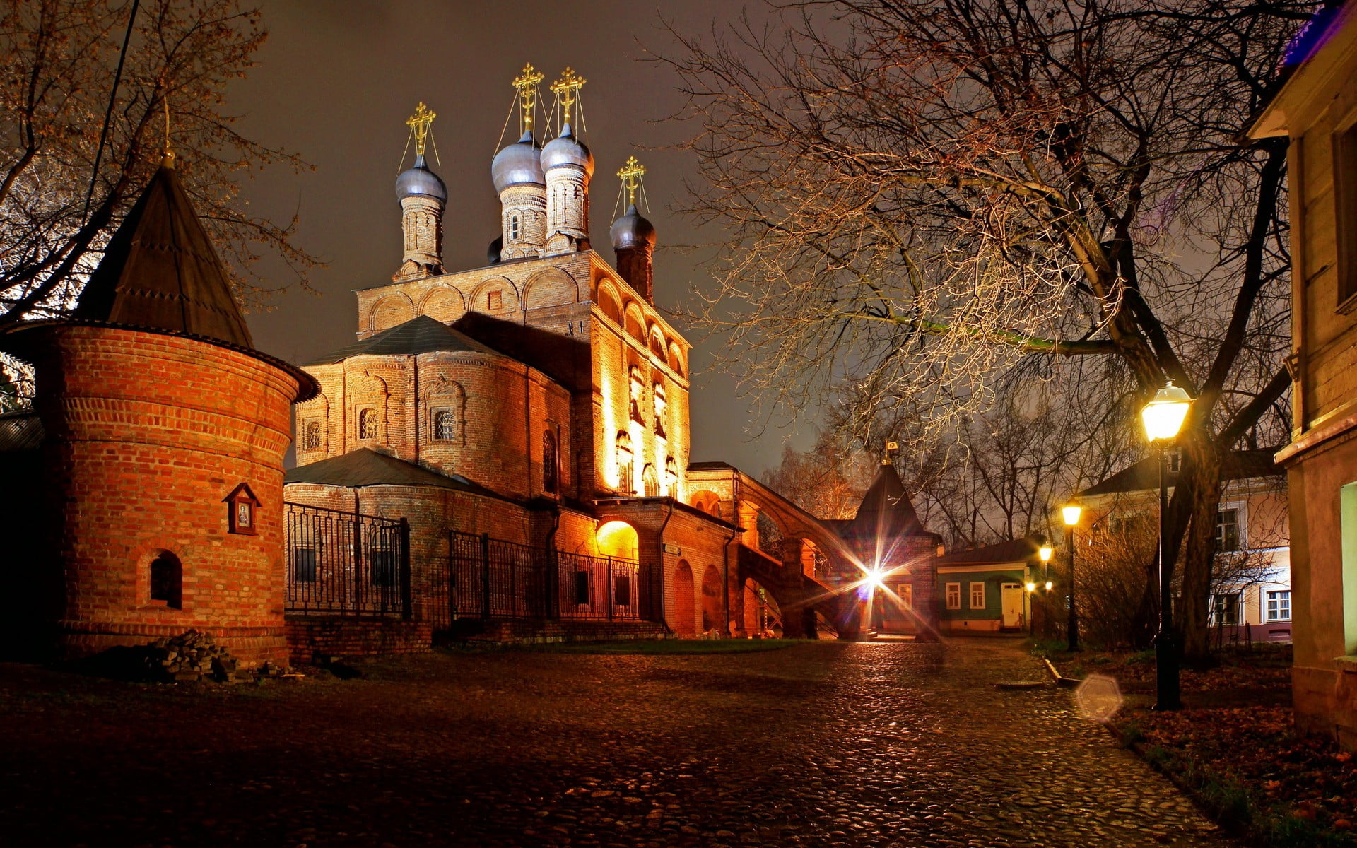building, outdoors, city, illuminated, built structure, Moscow, night, church, bare tree, nature, tree, belief, lighting equipment, no people, 1080P, urban, HD Wallpaper