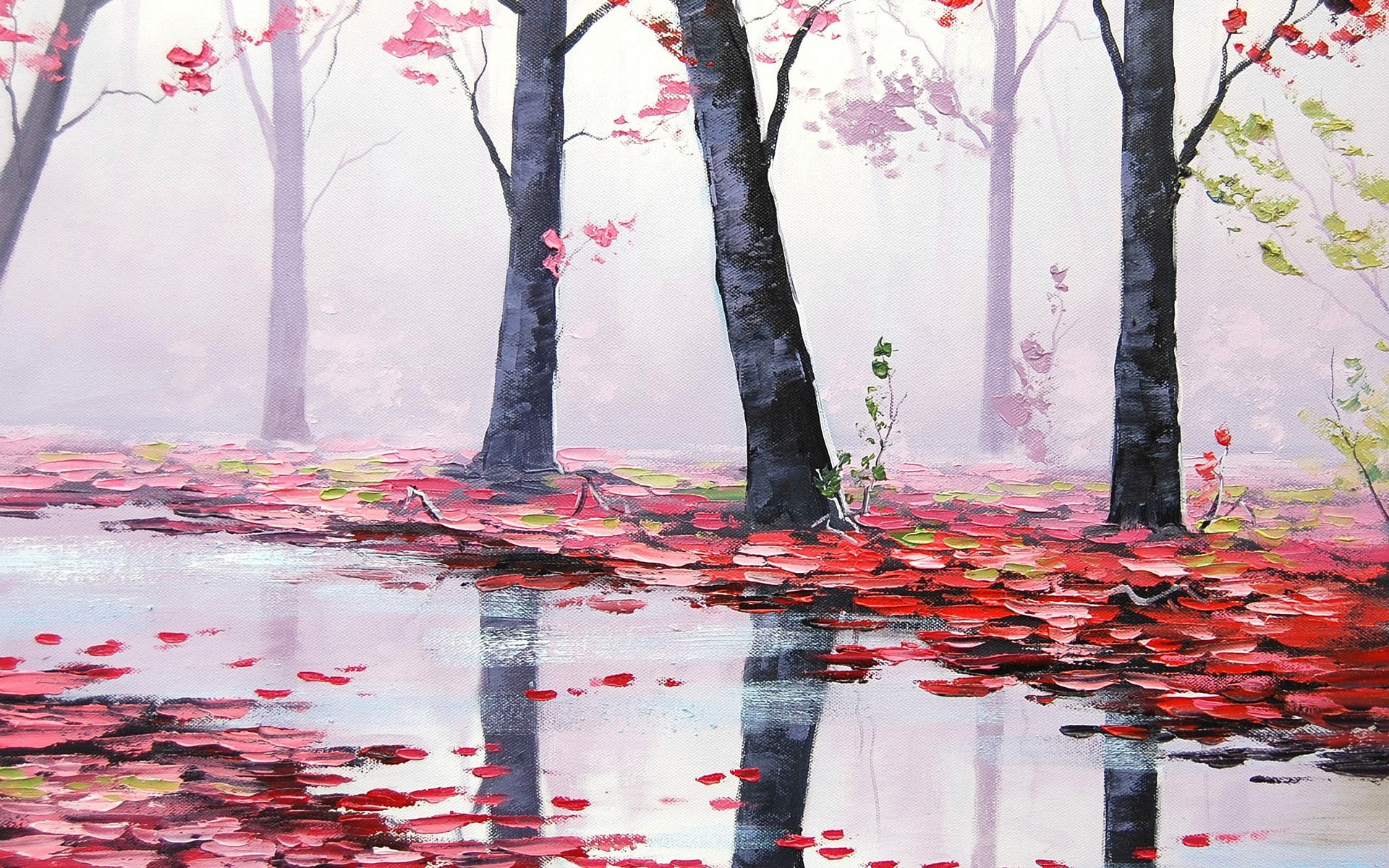 nature, Graham Gercken, red, painting, 1080P, rain, HD Wallpaper