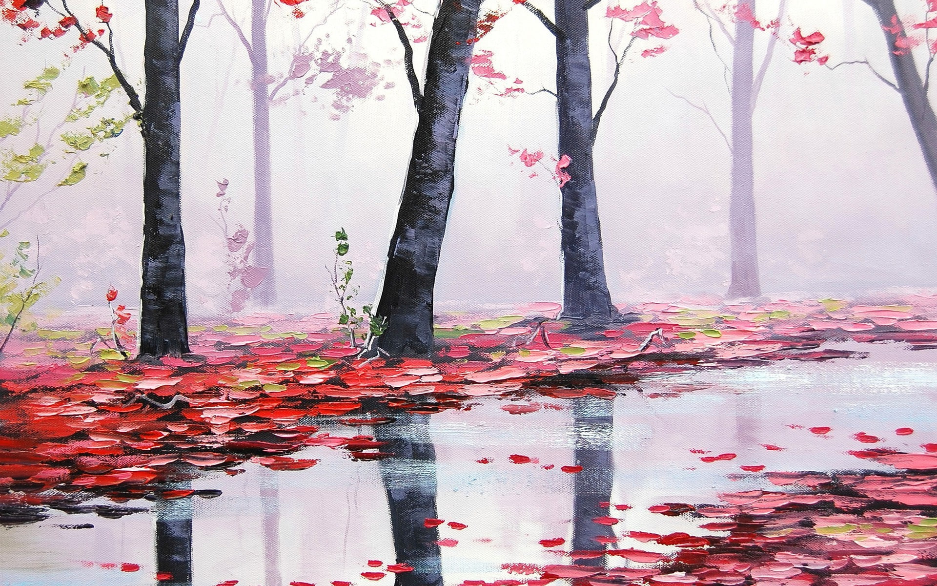 nature, 1080P, painting, Graham Gercken, red, rain, HD Wallpaper