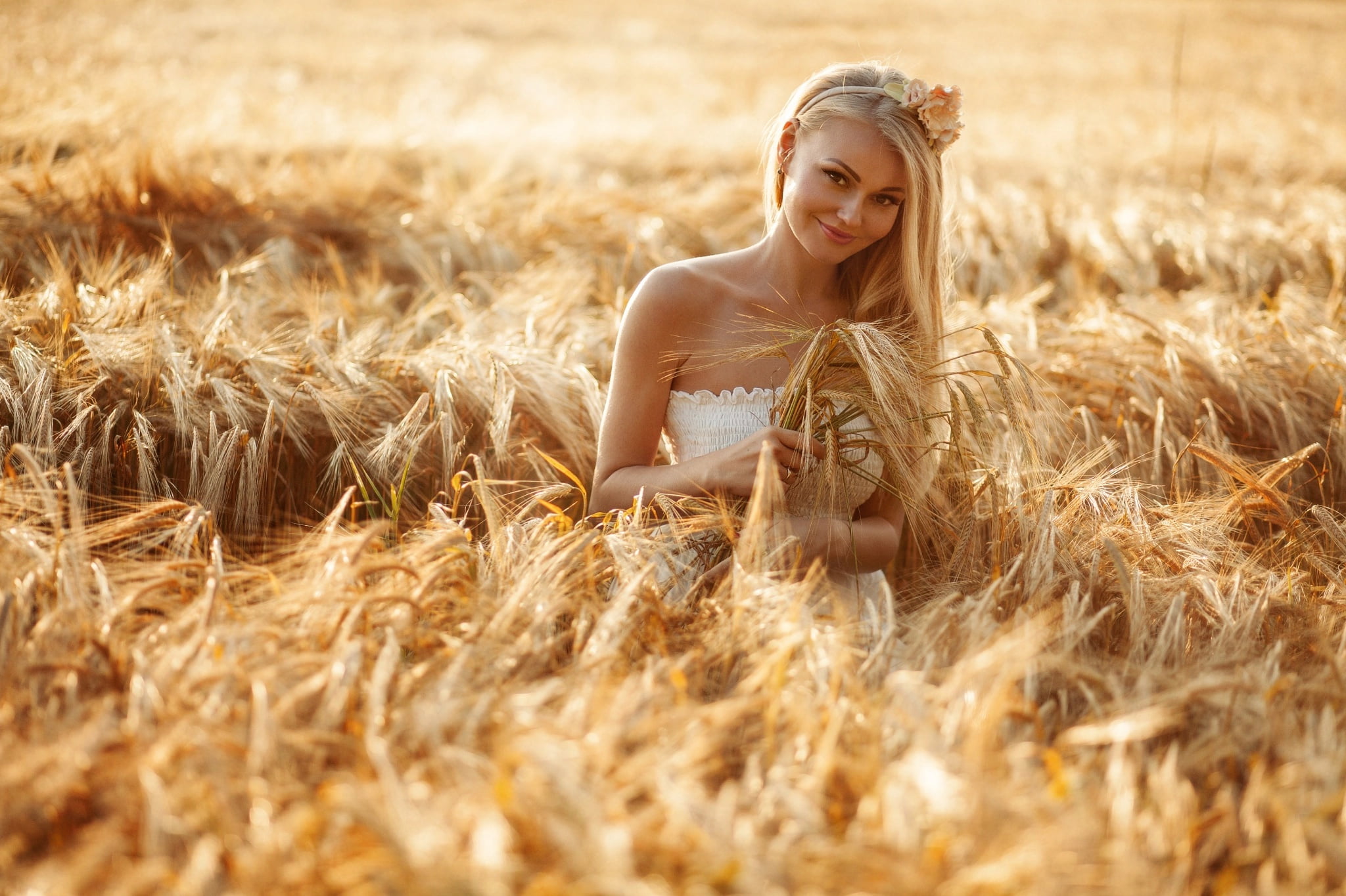 long hair, portrait, plant, 1080P, summer, agriculture, hair, land, one person, cereal plant, wheat, young adult, fashion, young women, crop, happiness, HD Wallpaper