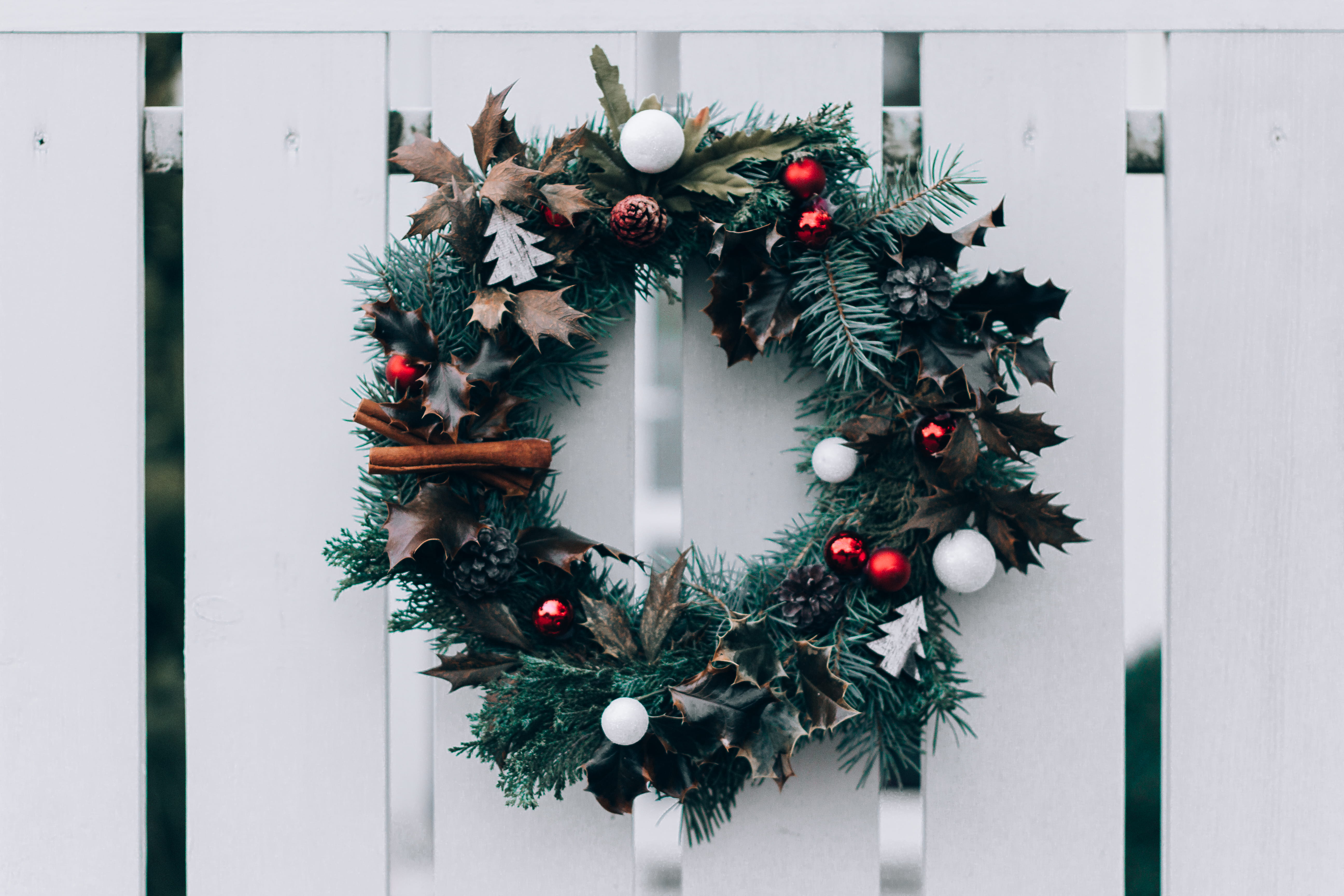 ornament, winter, christmas lights, no people, plant, green, tree, christmas tree, art, hanging, graphics, xmas, celebration event, 5K, prague, wreath, HD Wallpaper