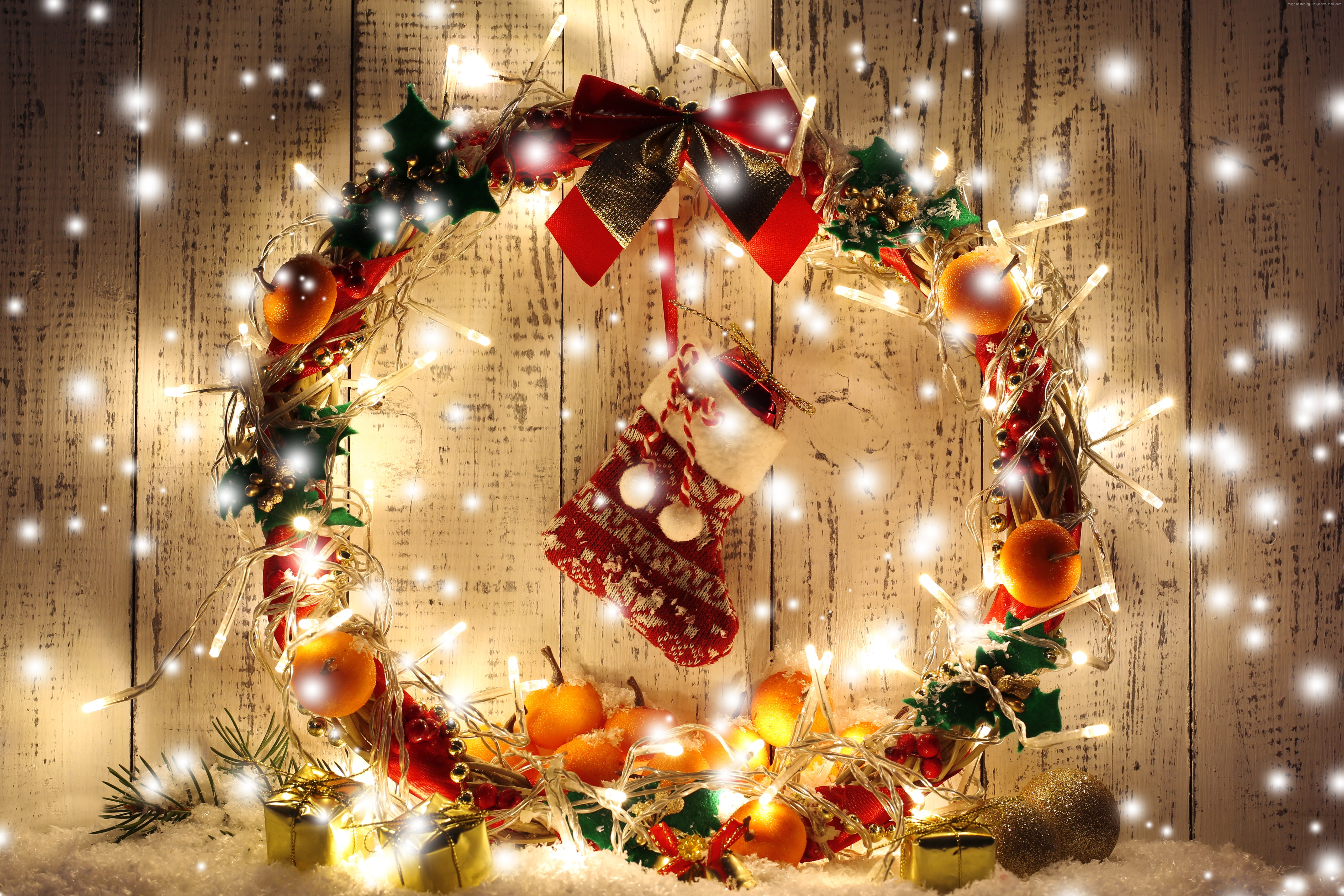 5K, Christmas, balls, garland, New Year, Wreath, gift, decorations, HD Wallpaper