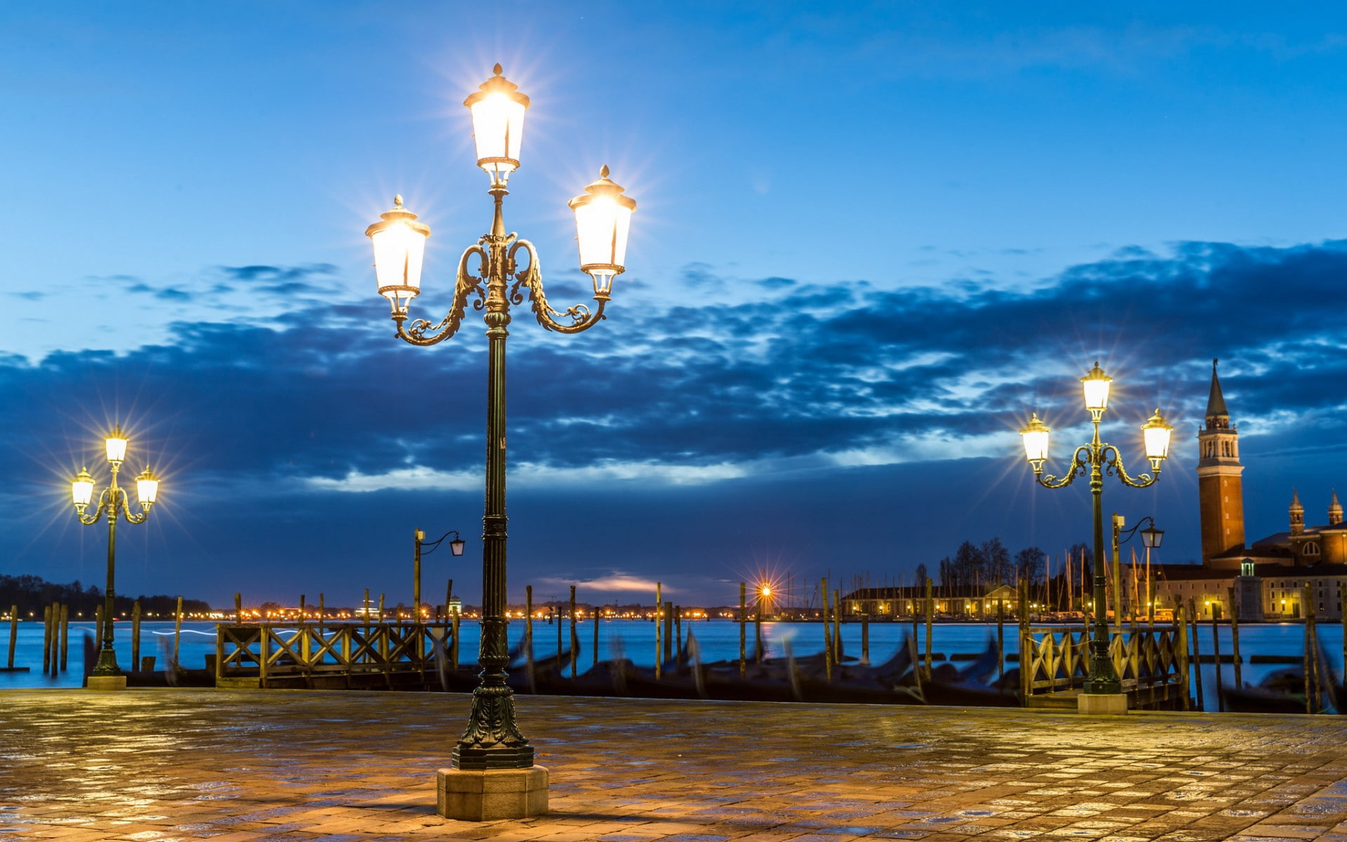 Italy, 1080P, city lights, Venice, night sky, HD Wallpaper