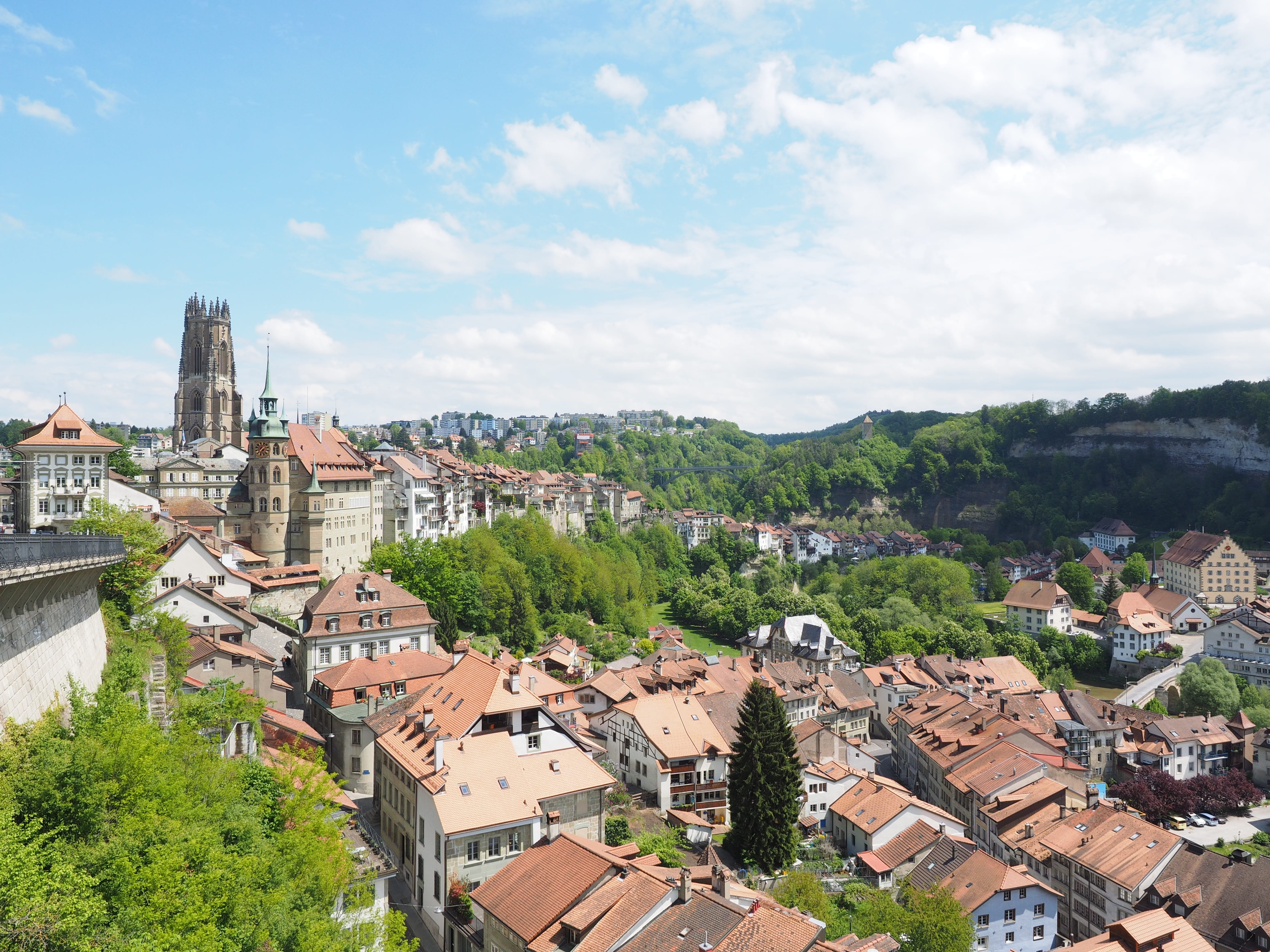 day, residential district, sky, architecture, tree, nicholas, cathedral, city, community, town, plant, settlement, no people, historic center, roof, switzerland, HD Wallpaper