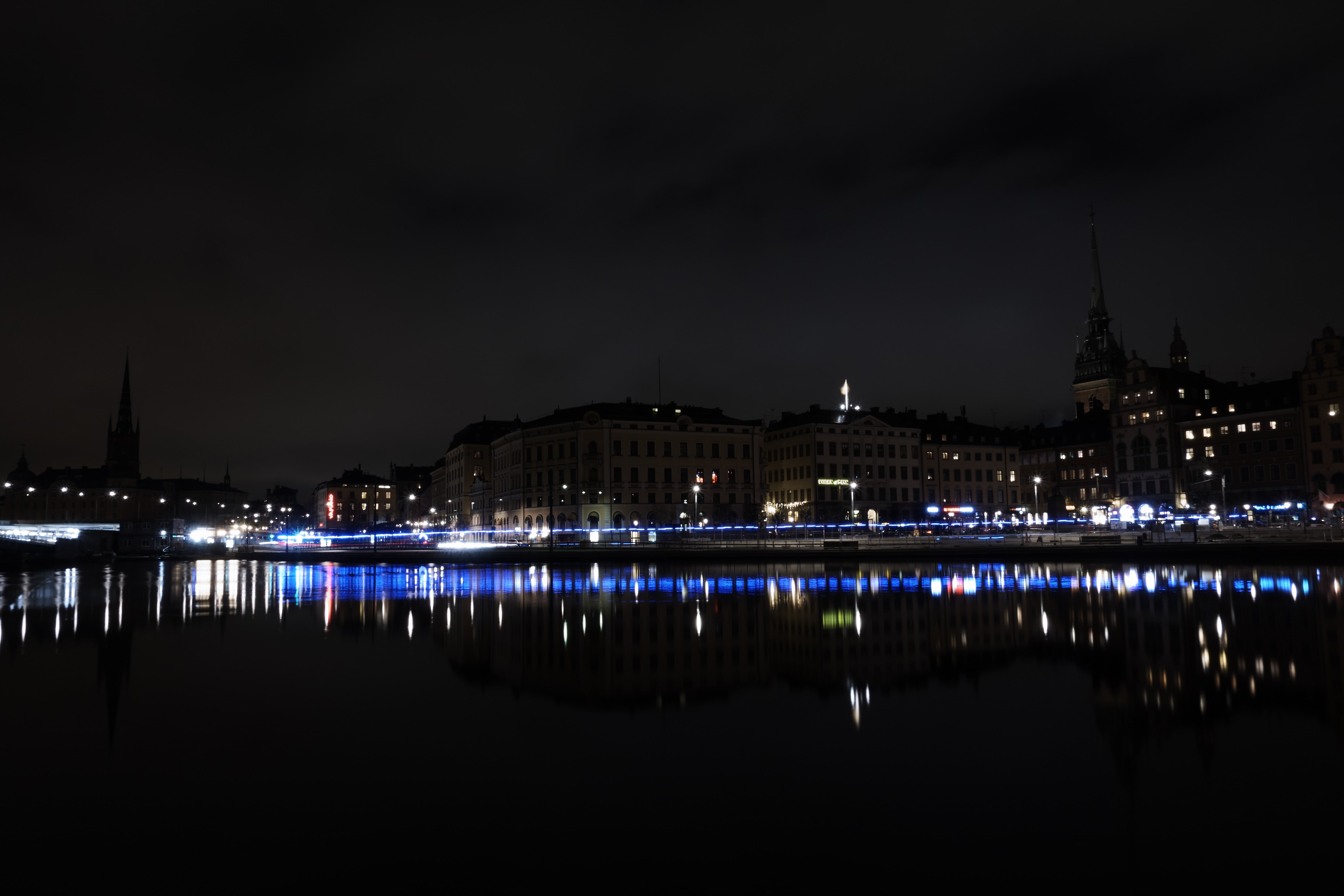 waterfront, copy space, 5K, building, tourism, Stockholm, city, nature, built structure, travel destinations, illuminated, river, building exterior, architecture, HD Wallpaper