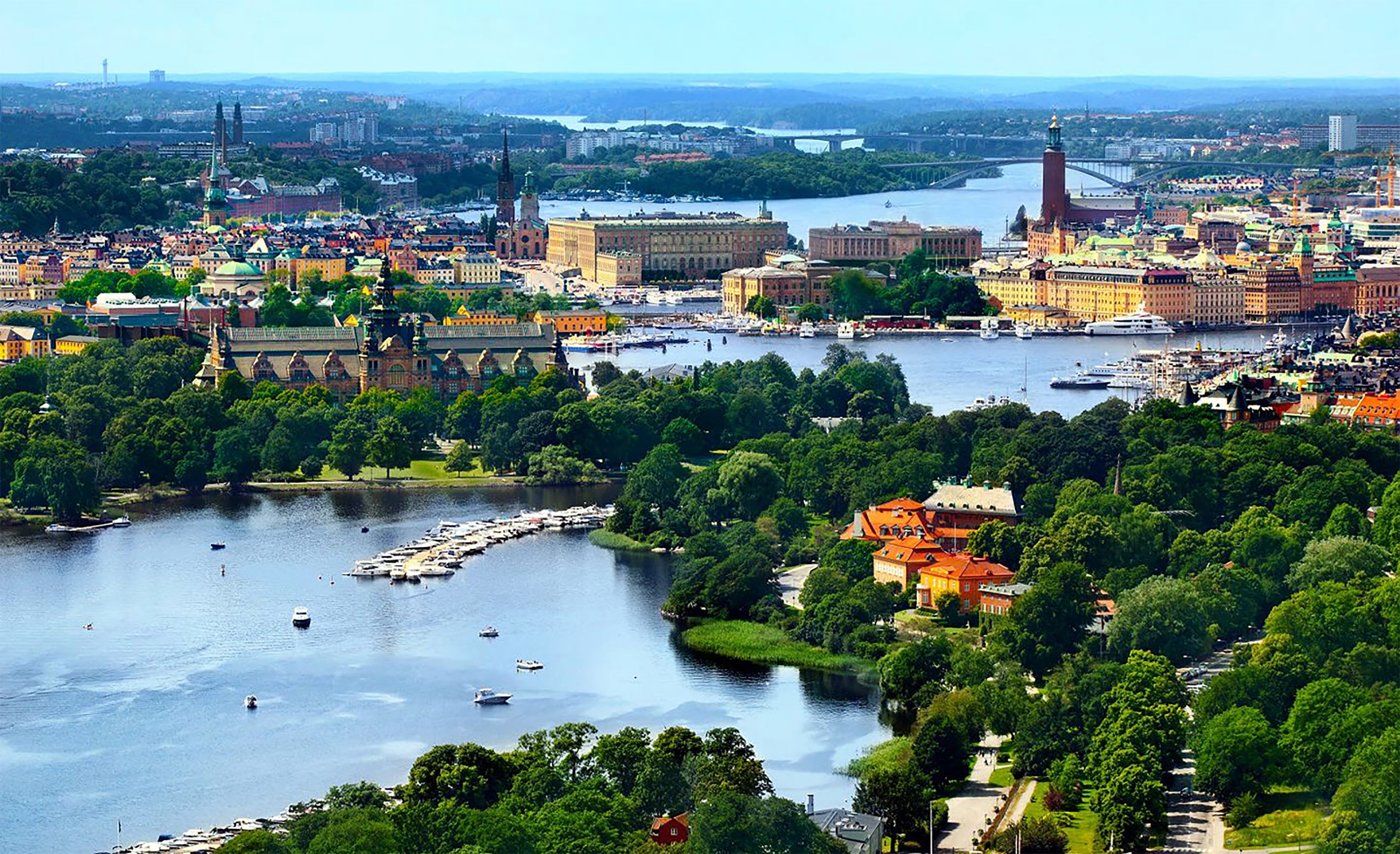 high angle view, outdoors, built structure, city, stockholm, residential district, building, bridge - man made structure, sky, bridge, architecture, air photo, HD Wallpaper