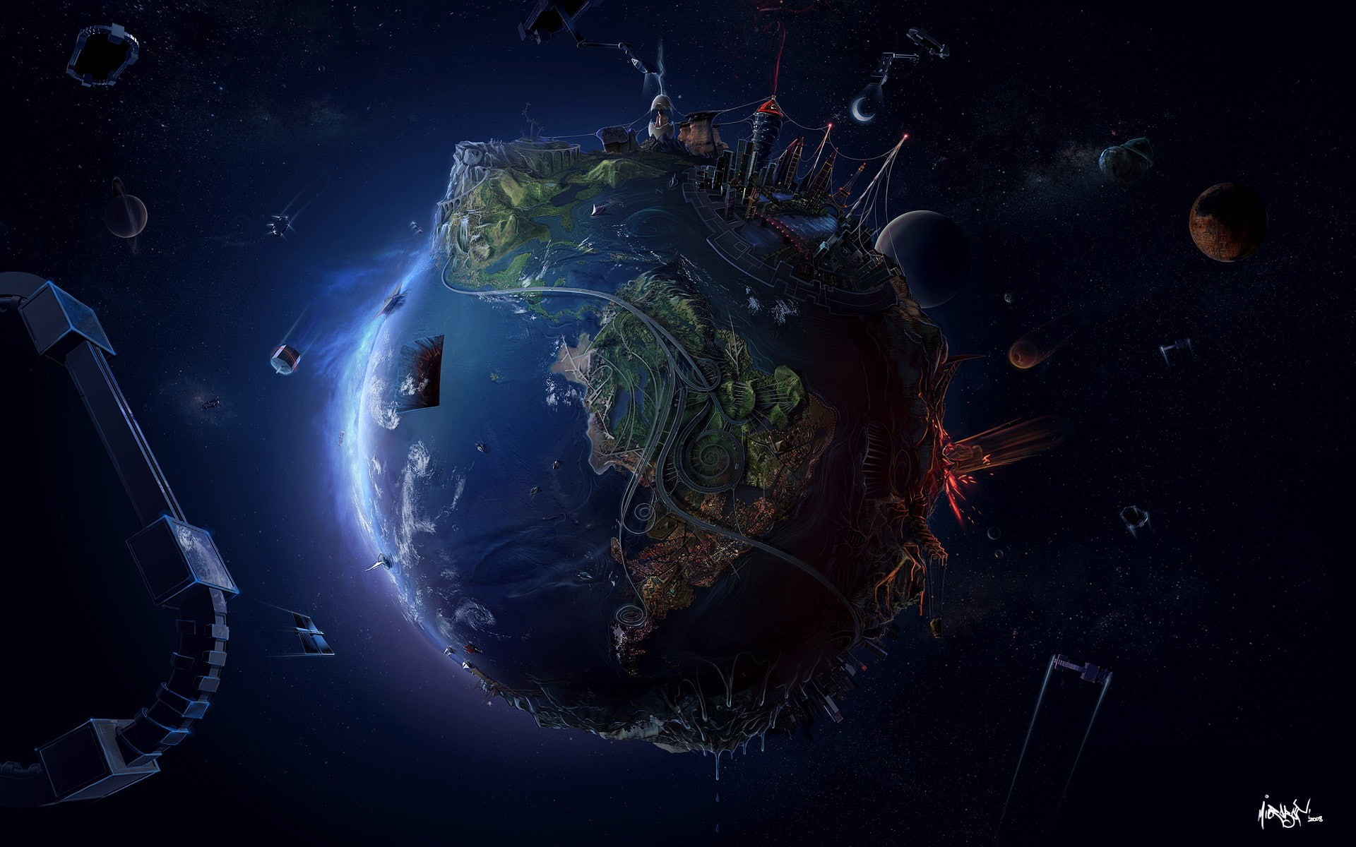 water, marine, map, globe - man made object, directly above, night, satellite view, aggression, destruction, indoors, space, no people, anime david fuhrer space world, HD Wallpaper