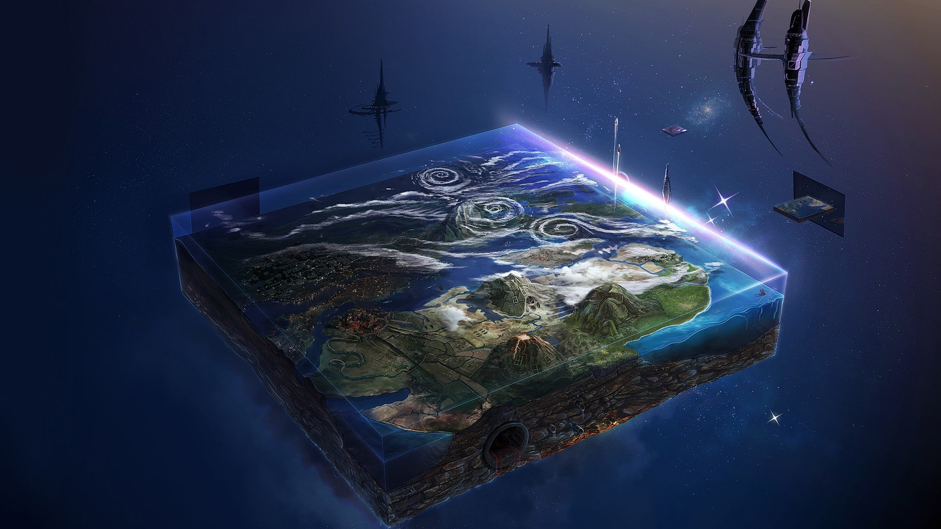 nature, blue, architecture, 1080P, Fan Art, digital composite, no people, water, David Fuhrer, travel, Magic, sky, mystery, planet earth, planet - space, HD Wallpaper