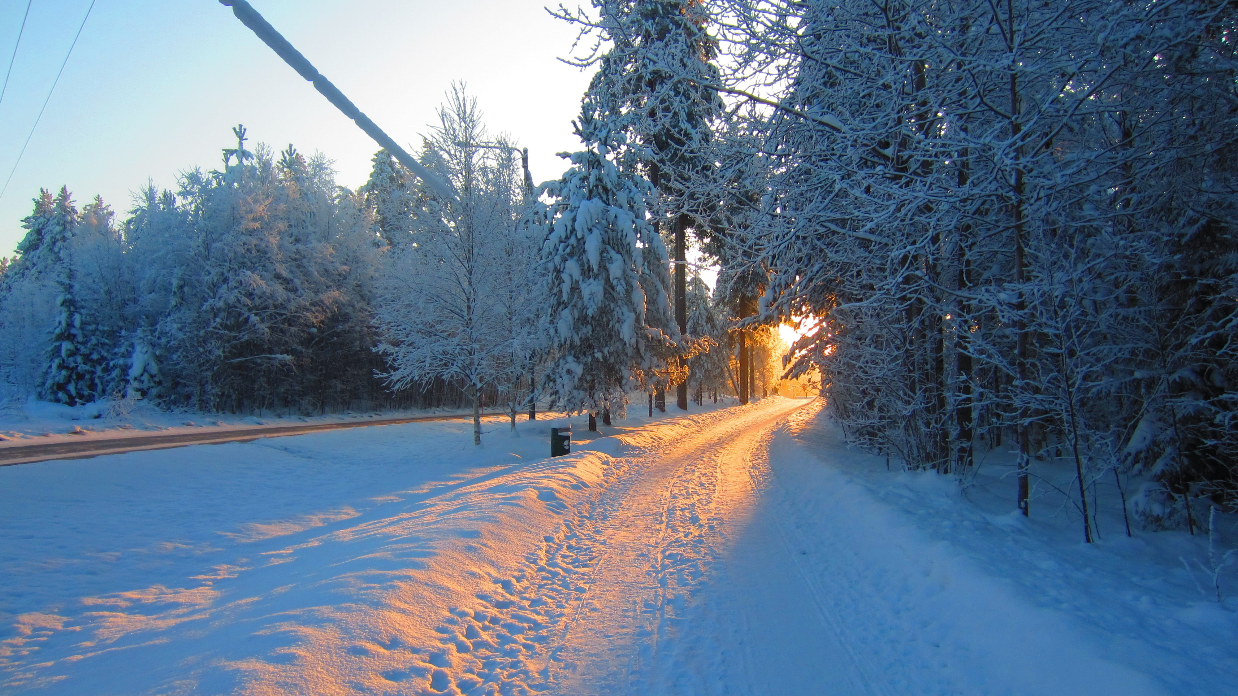frozen, no people, outdoors, transportation, non-urban scene, tree, cold temperature, covered, snow, beauty in nature, sunlight, nature, land, landscape, HD Wallpaper
