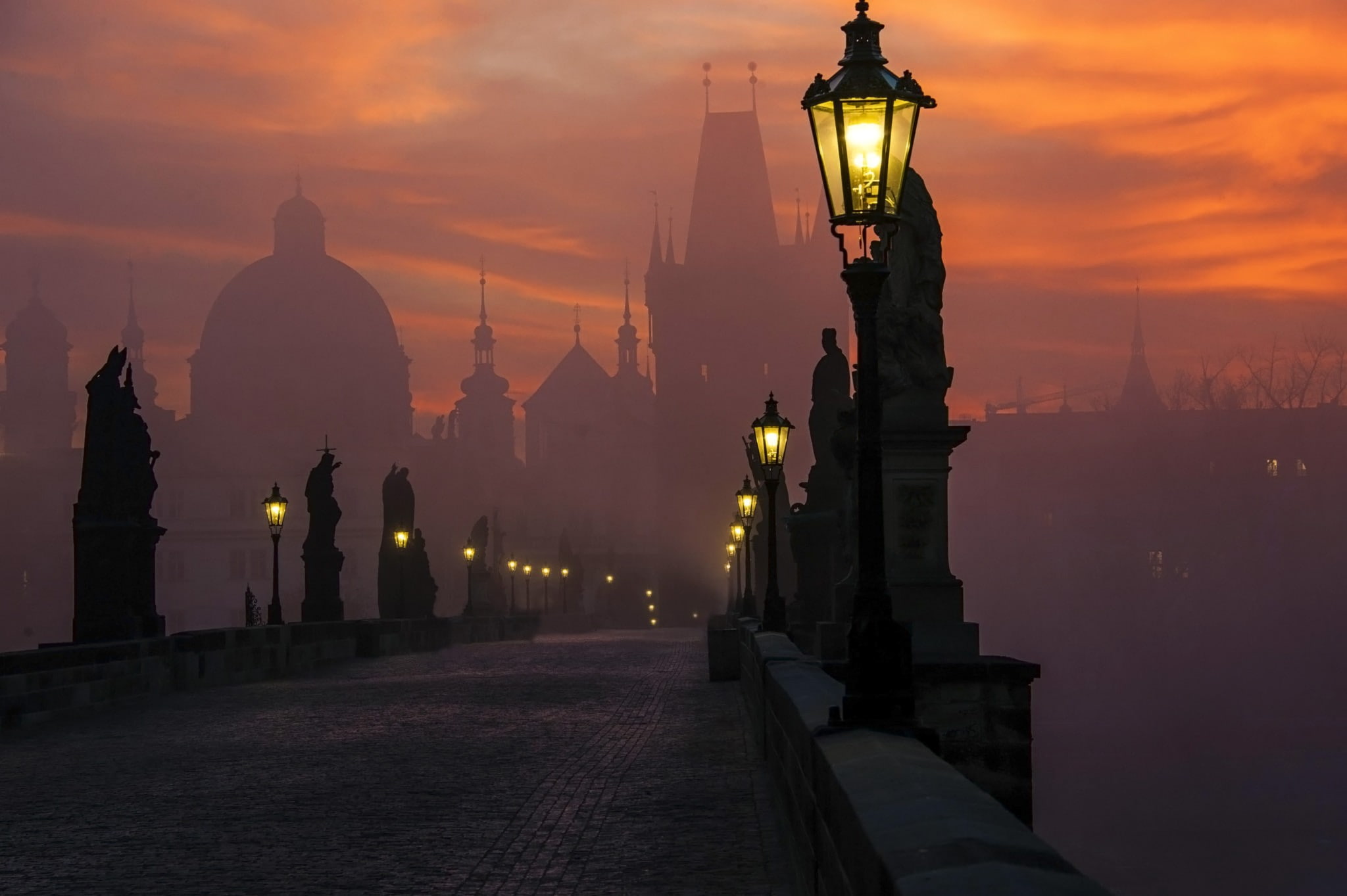 Prague, bridge, architecture, lantern, street, cityscape, 1080P, HD Wallpaper