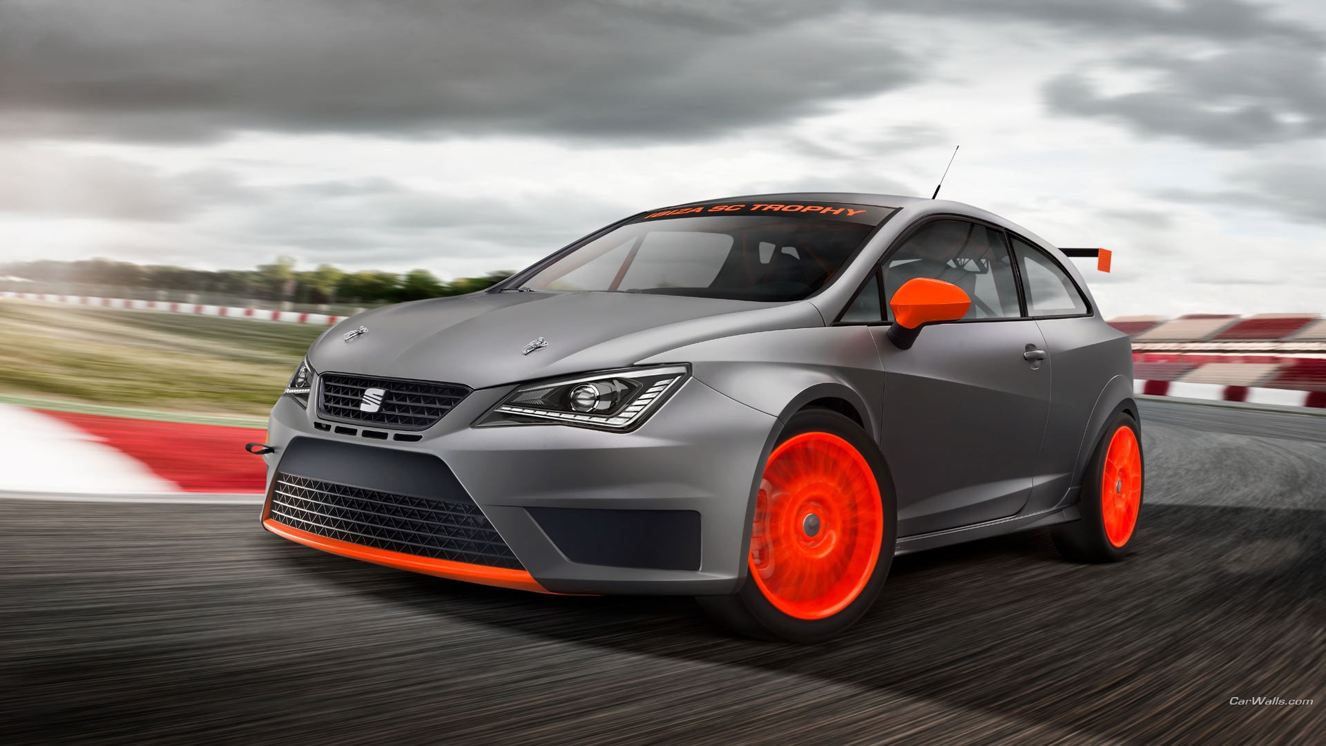 cloud - sky, motion, Seat Ibiza, 1080P, sport, motor vehicle, car, racecar, transportation, wheel, road, sports race, red, no people, speed, sports car, HD Wallpaper