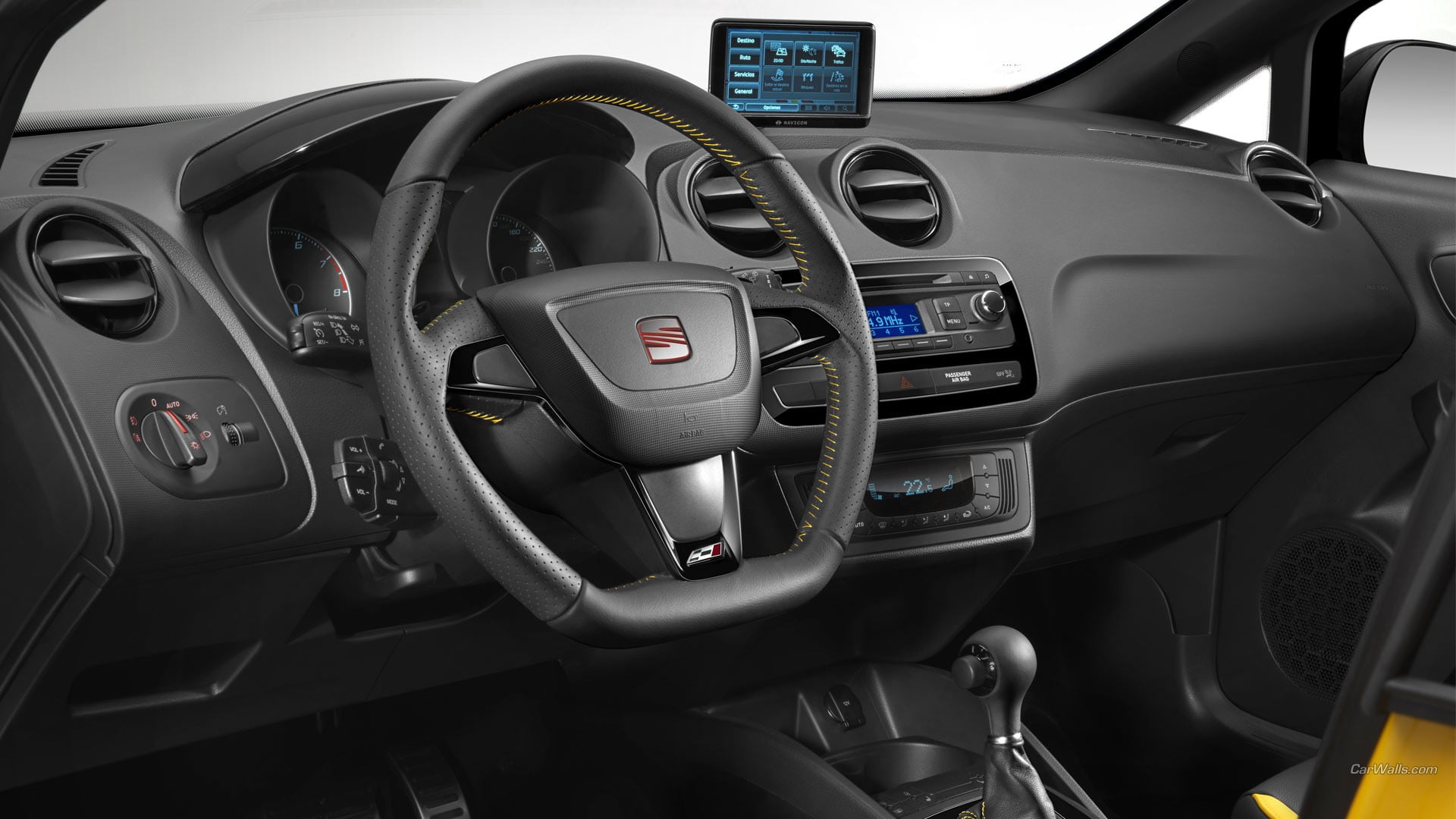 technology, motor vehicle, speedometer, indoors, personal land vehicle, car interior, mode of transportation, dashboard, gearshift, steering wheel, Seat Ibiza, HD Wallpaper