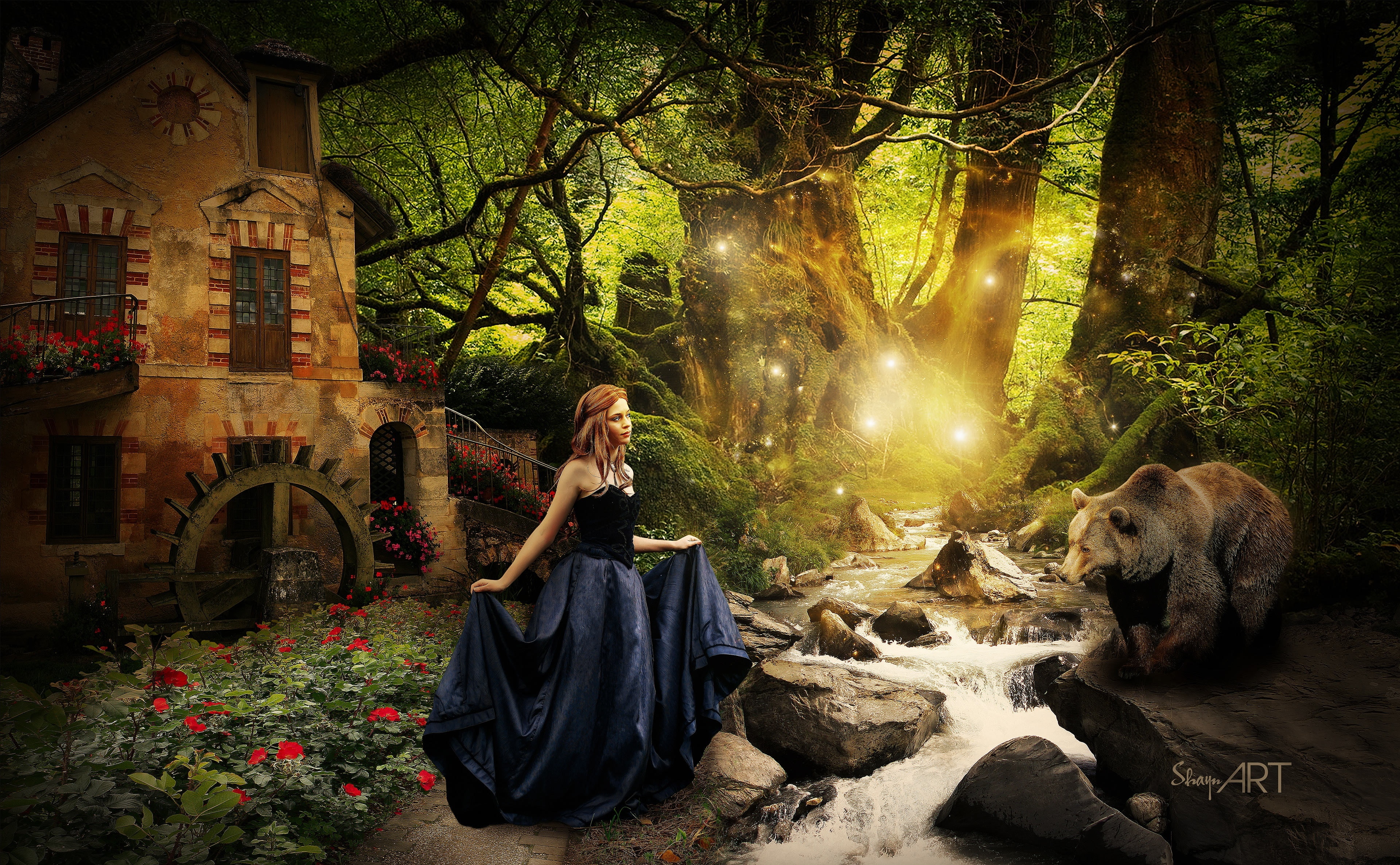 Fantasy, leisure activity, real people, gown, scene, river, women, lifestyles, sitting, adult, Artistic, nature, magic, mammal, plant, enchanted, one animal, HD Wallpaper