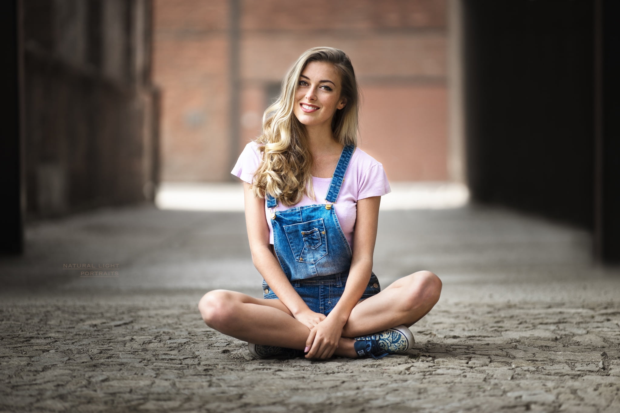 Girl, blonde, 1080P, pavers, sitting, Robert Chrenka, HD Wallpaper