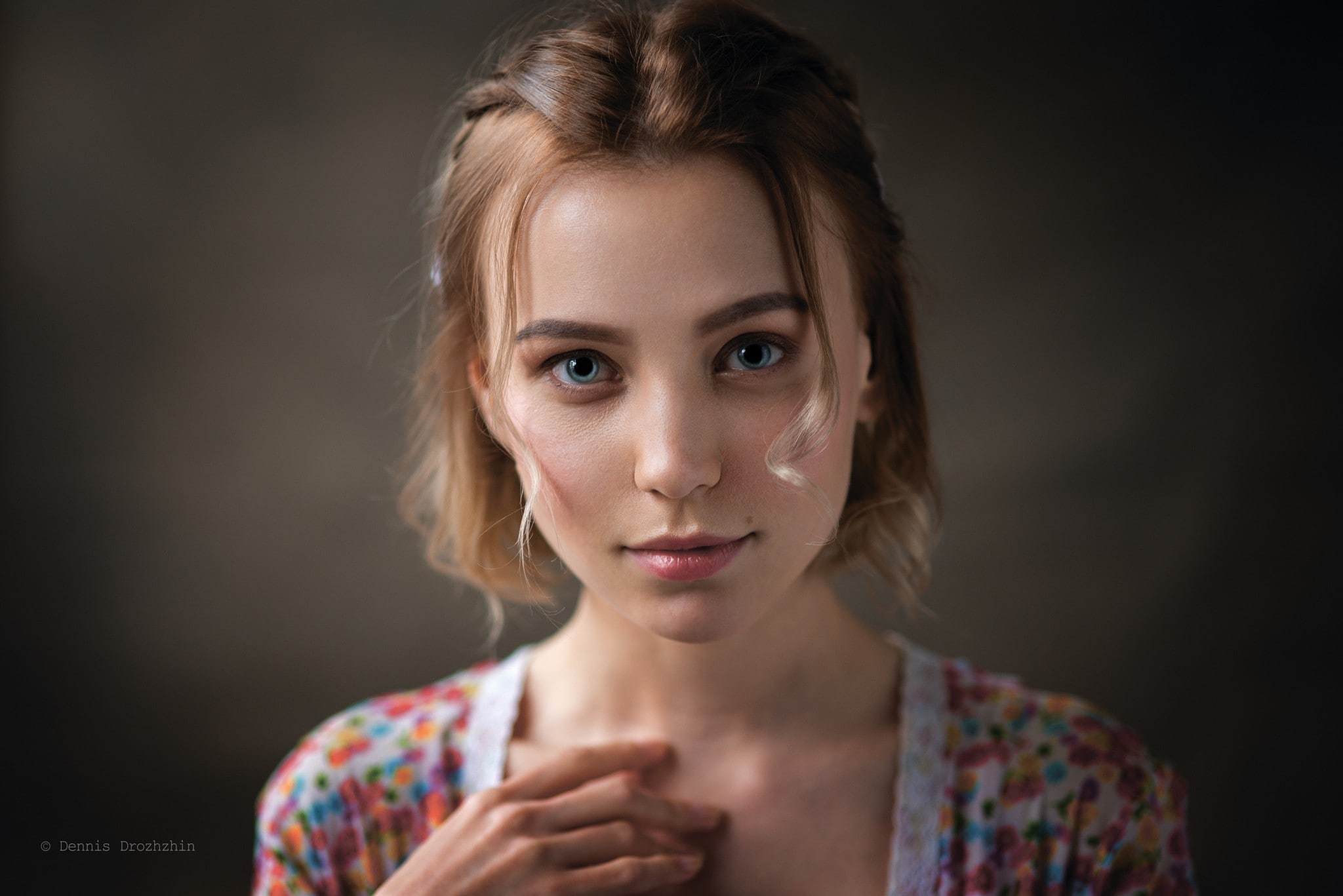 1080P, women, blue eyes, face, lolita, portrait, simple background, Dennis Drozhzhin, 500px, HD Wallpaper