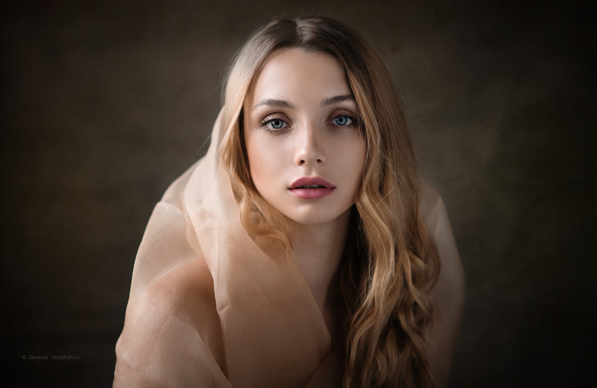 Dennis Drozhzhin, blonde, blue eyes, face, portrait, 1080P, women, HD Wallpaper